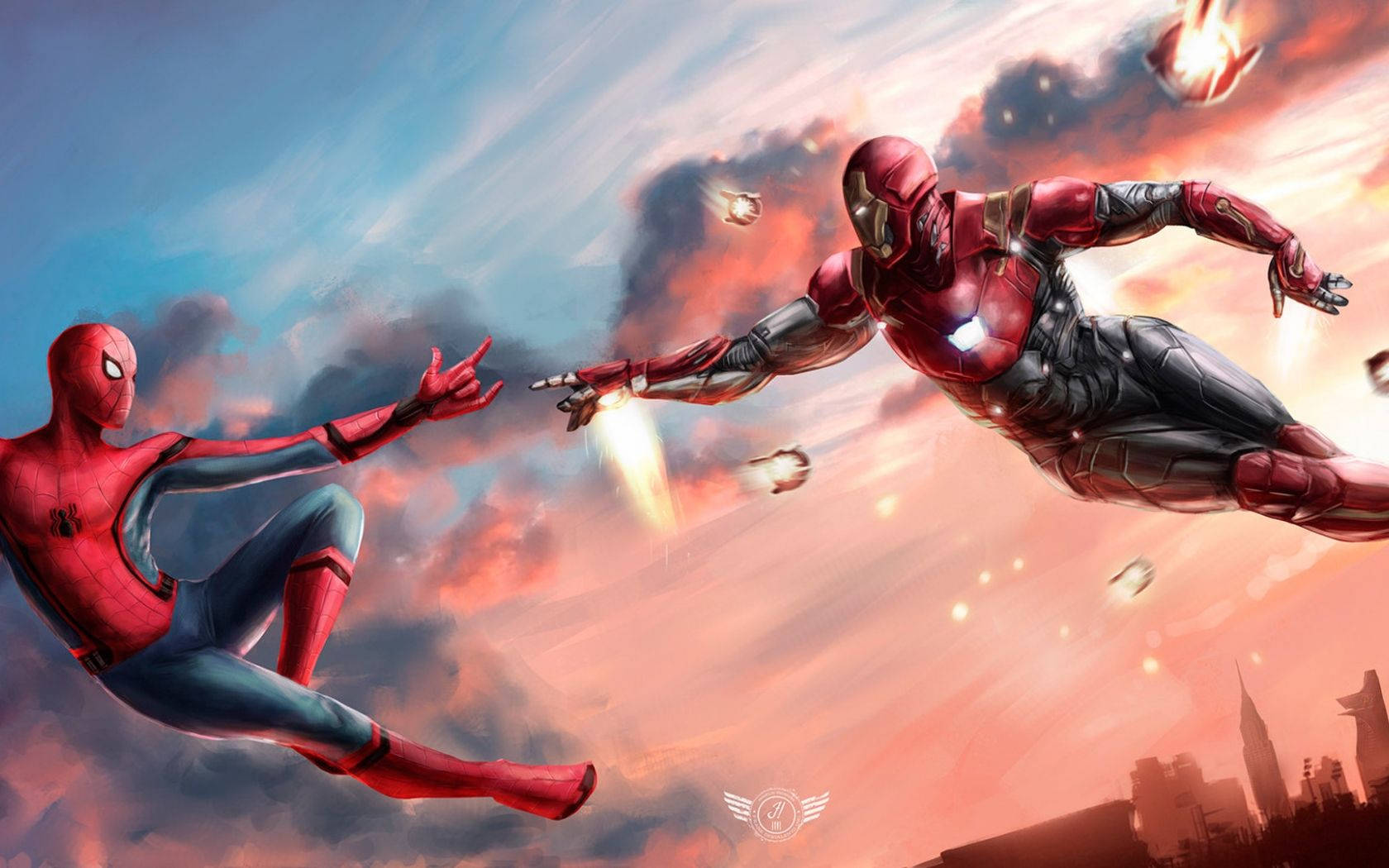 Spider-Man og Iron Man sammen i aktion Wallpapers
