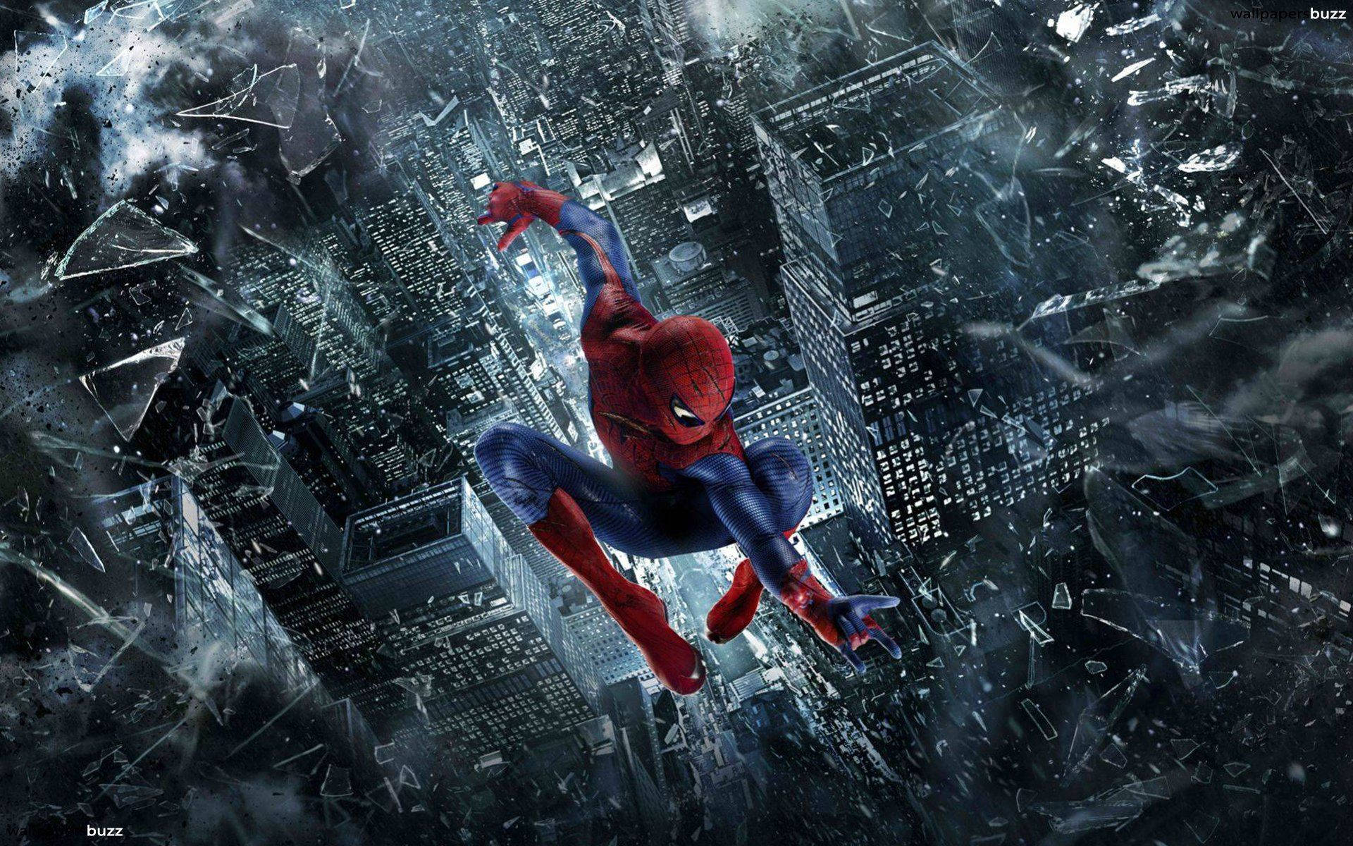 Spider-Man smadrer gennem et vindue Wallpapers