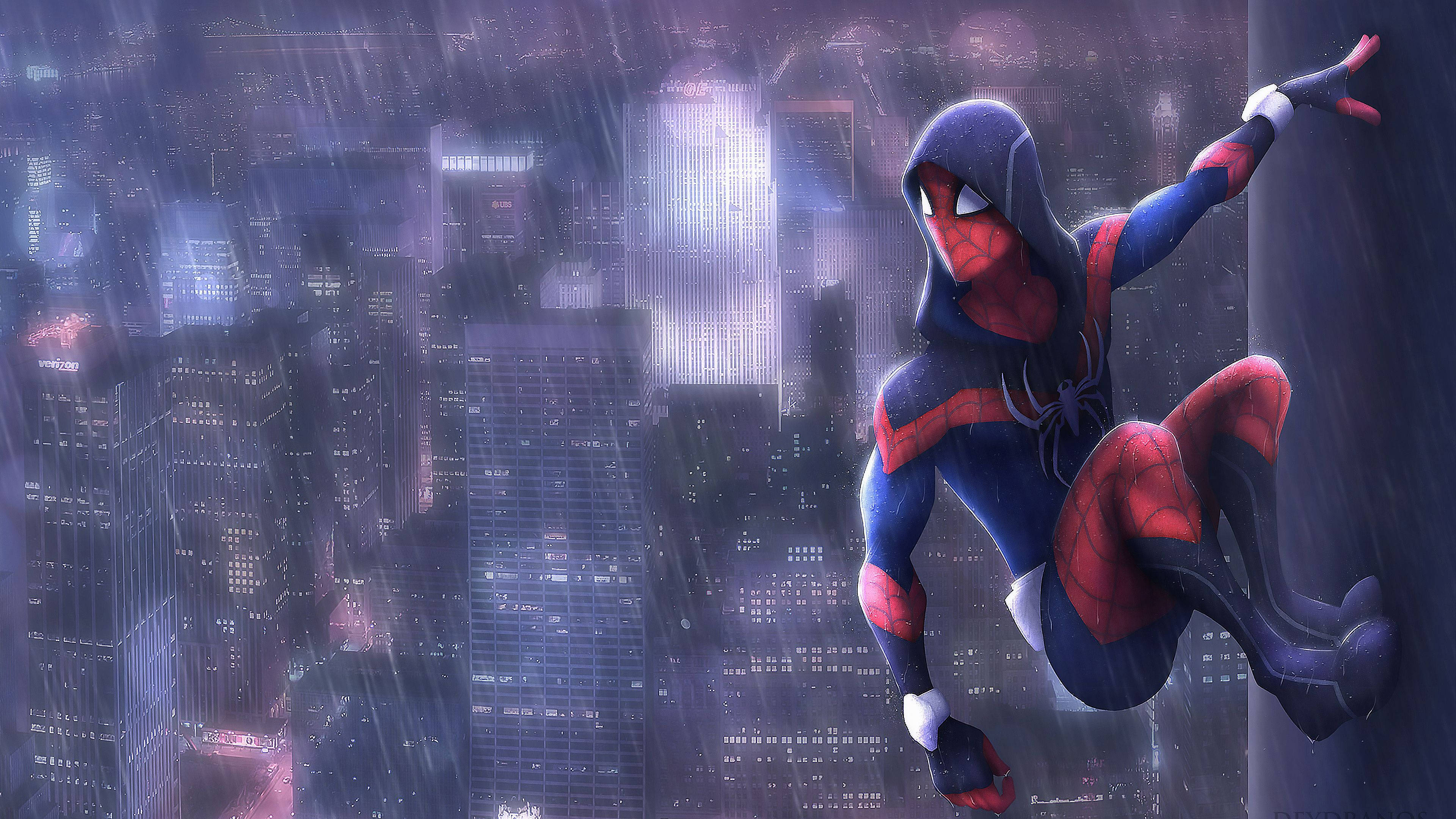 Spider-Man står modigt højt i regnen Wallpapers