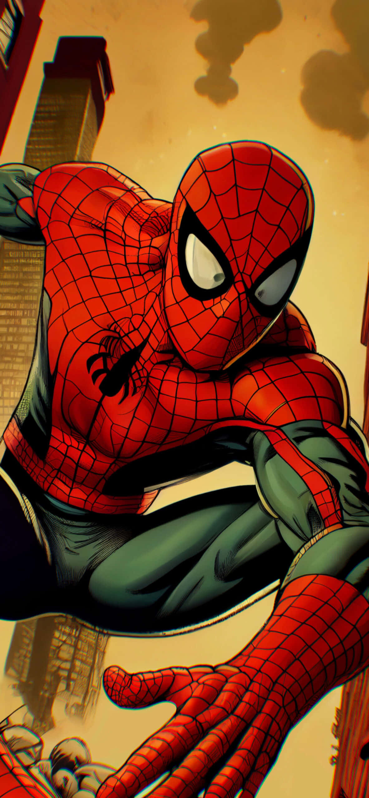 Spiderman kravler dristigt over byen Wallpapers