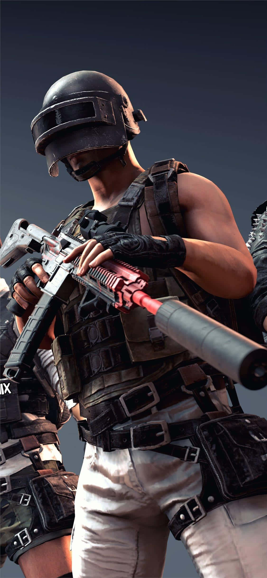 Spiller med sort og rød riffel PUBG iPhone Wallpapers