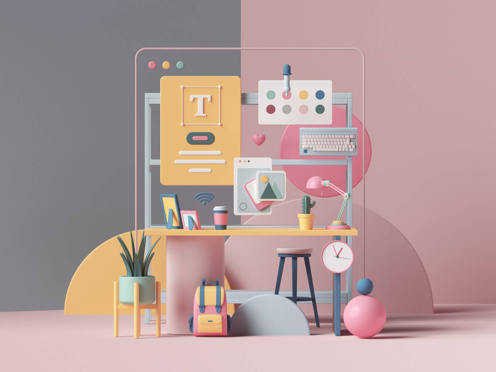 Æstetisk 3D-telefon i pastelfarvet kontoropsætning Wallpapers