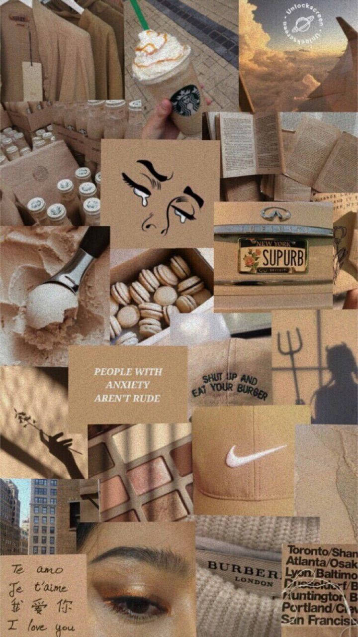 Æstetisk beige collage om angst Wallpapers