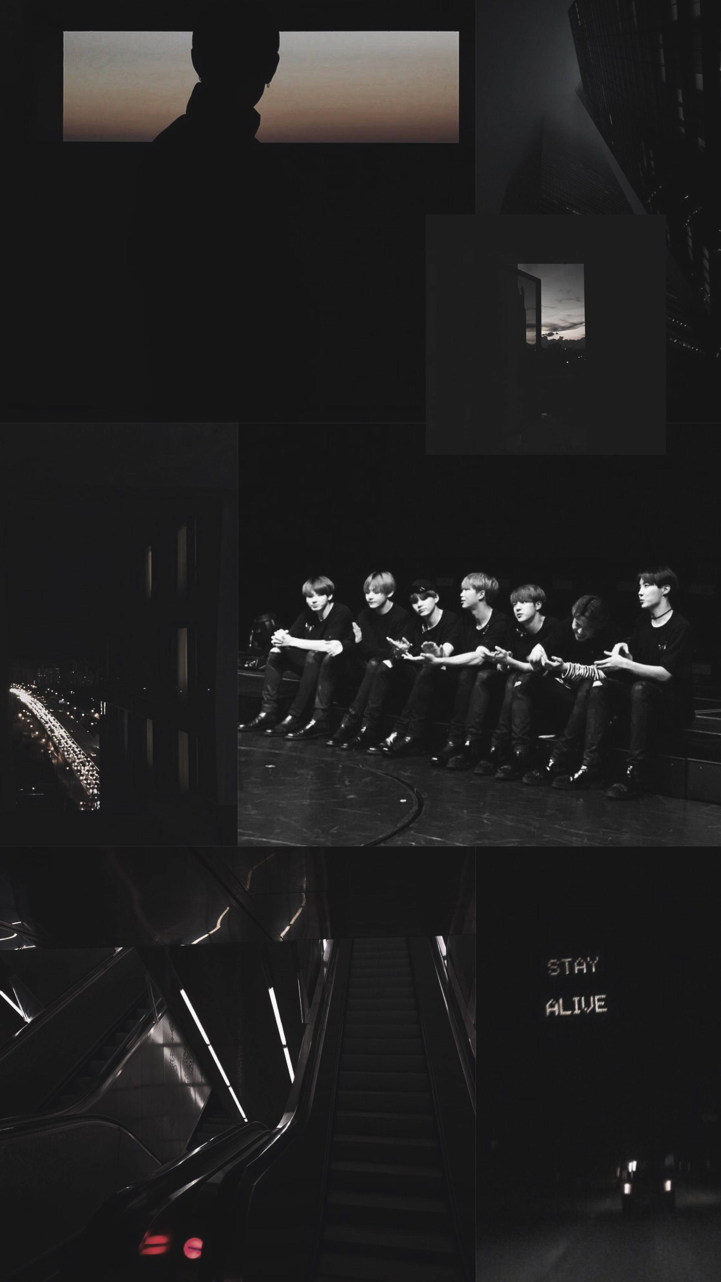 Æstetisk BTS Sort Collage Wallpapers