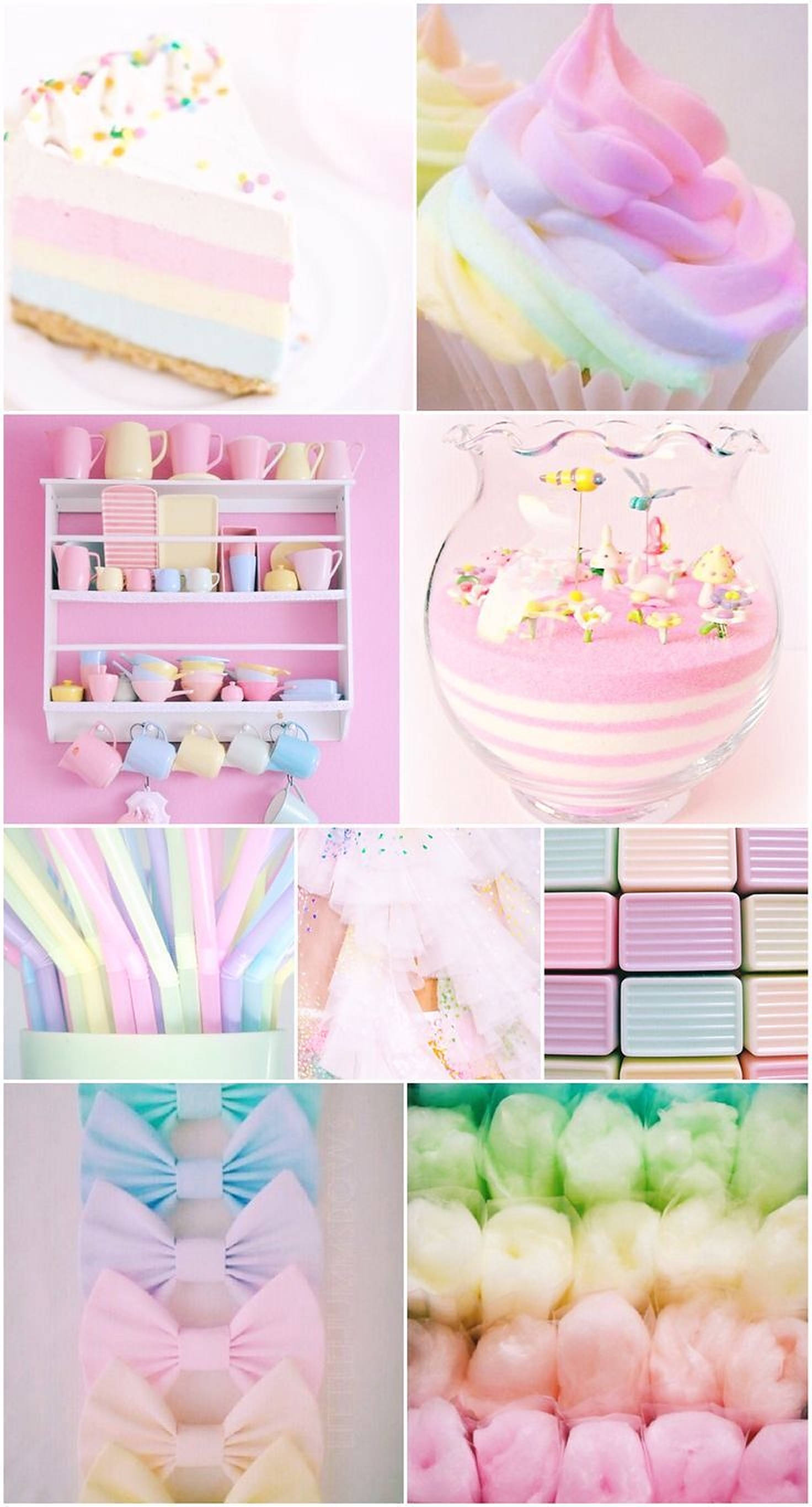 Æstetisk collage af pastelregnbue-ting Wallpapers