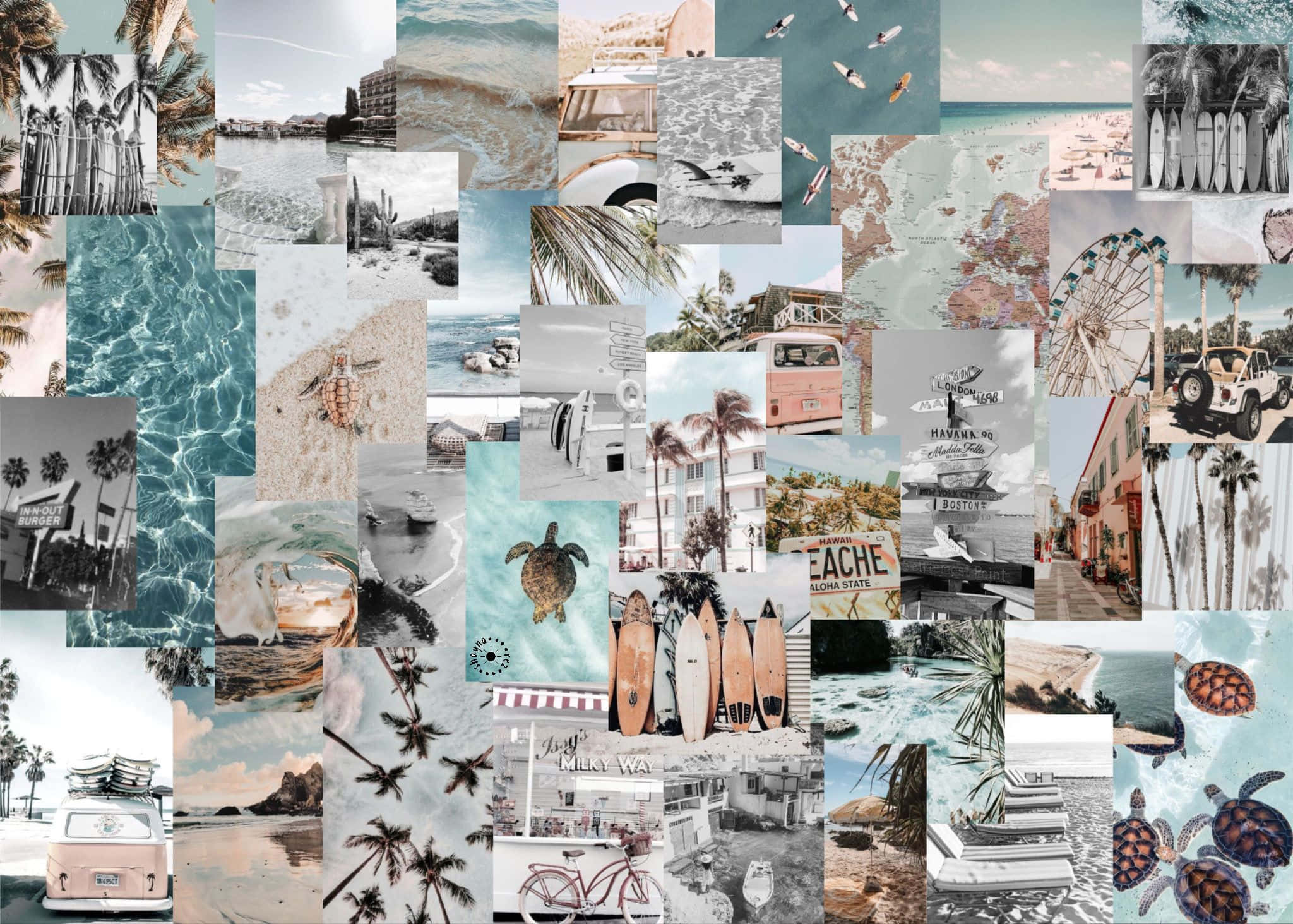 Æstetisk Laptop Strand Collage Wallpapers