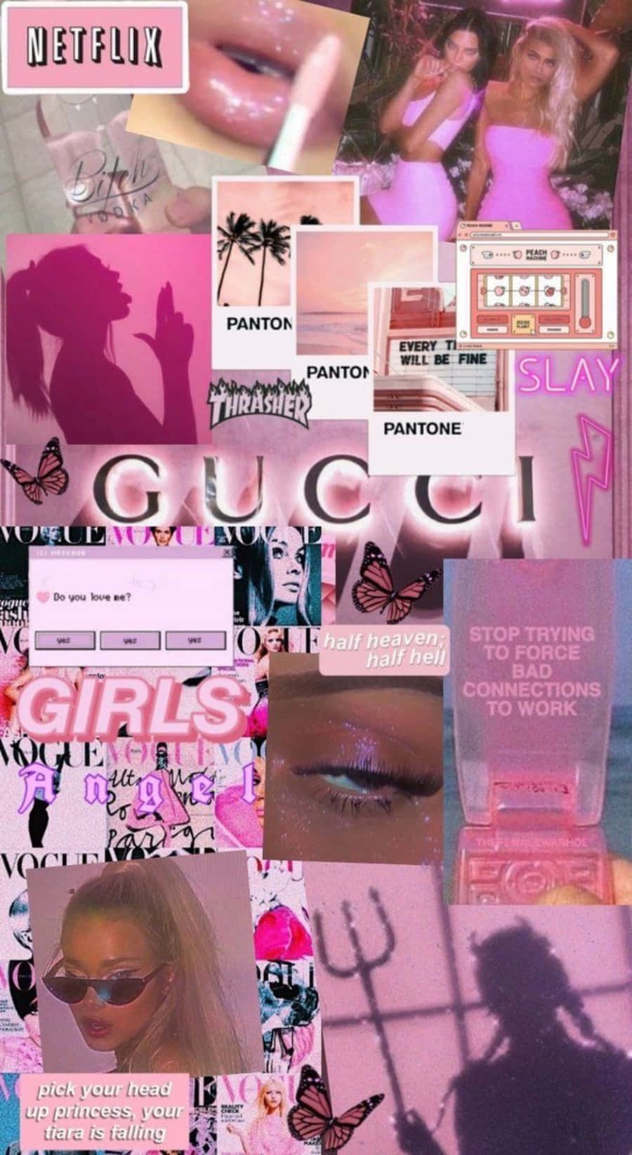 Æstetisk pink collage af Gucci brandmodeller Wallpapers