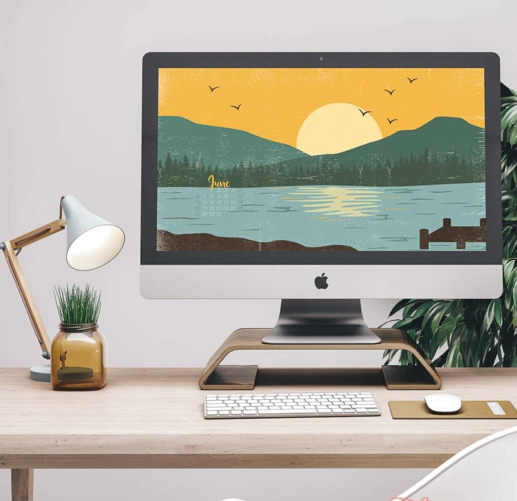 Æstetisk skrivebordsopsætning med computerskærm Wallpapers