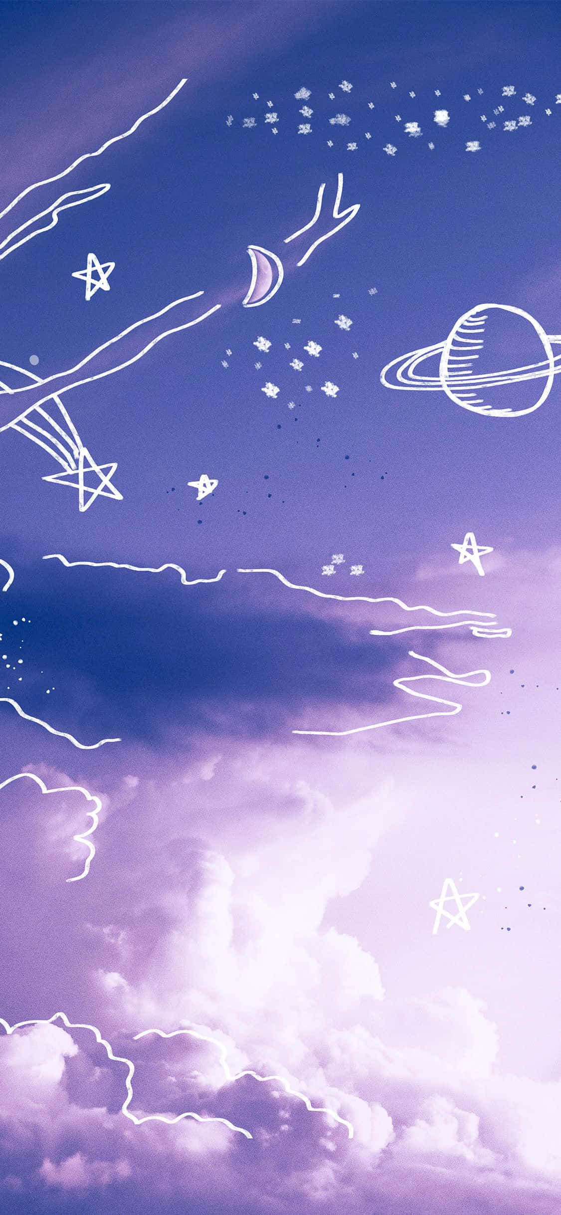 Æstetisk Sky Doodle Kunst Lilla Pastel iPhone Wallpapers