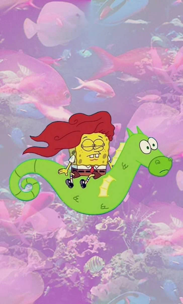 Æstetisk tegneserie SpongeBob på en søhest Wallpapers
