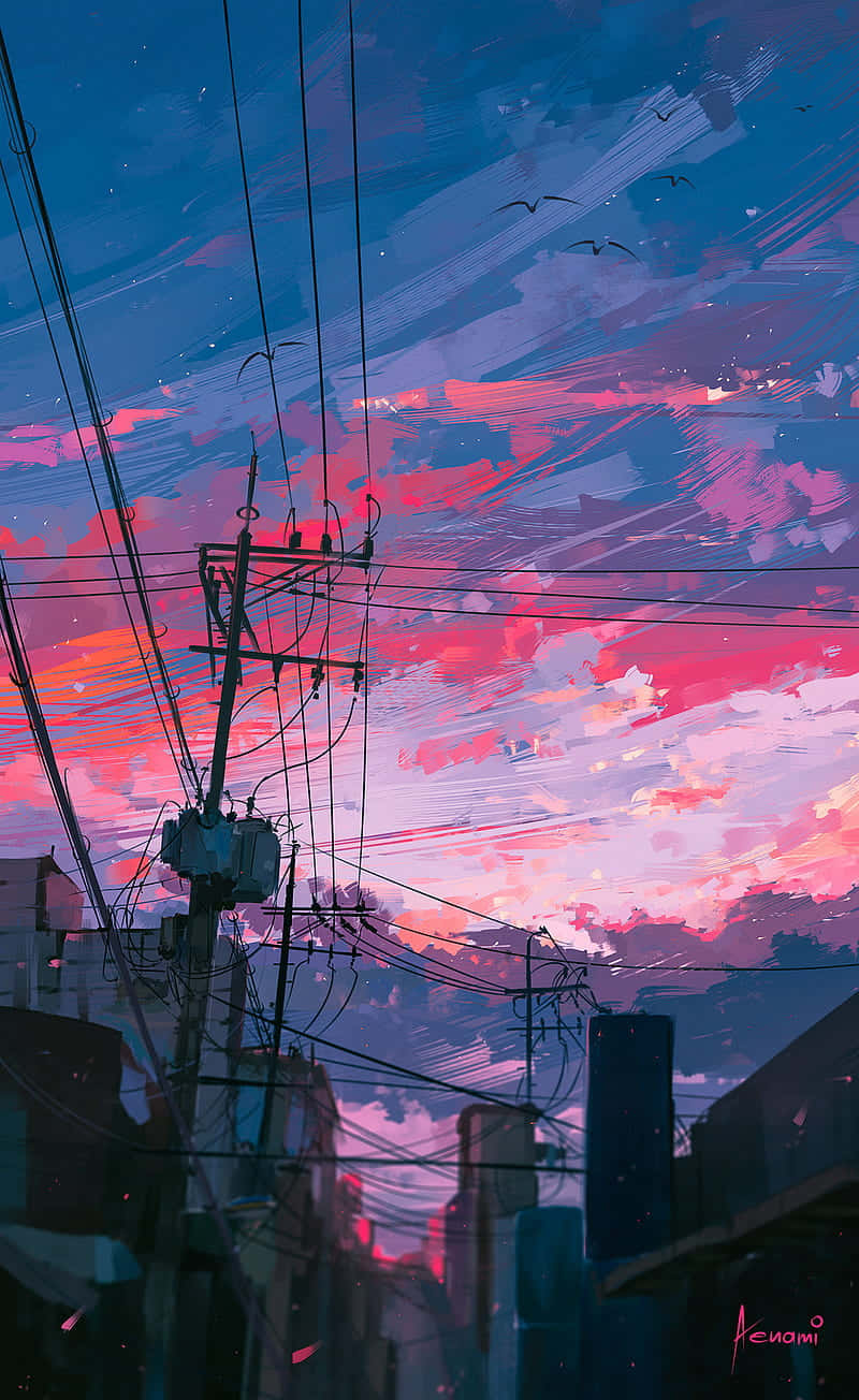 Æstetisk Tokyo Anime Pink Sky Wallpapers