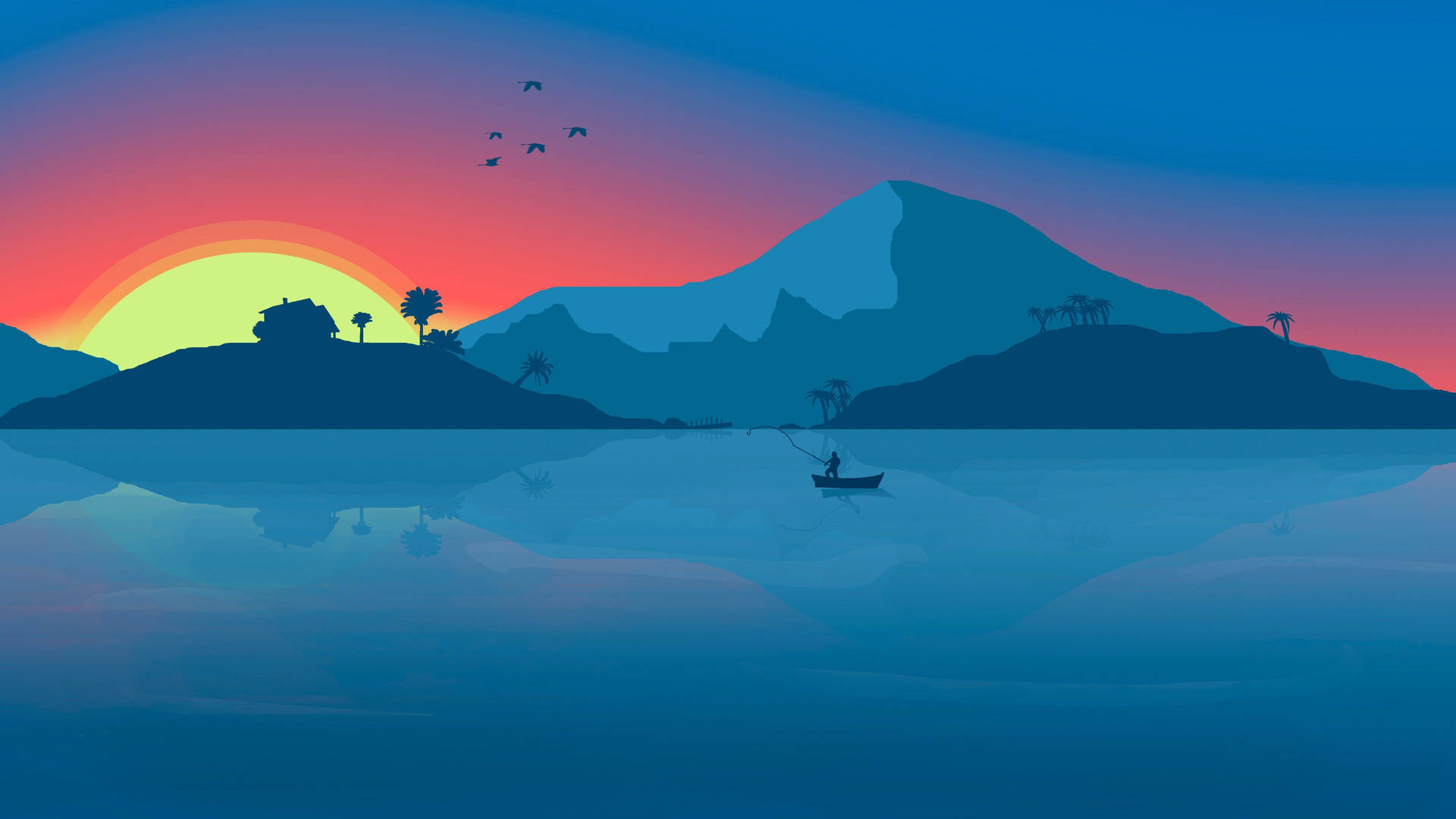 Et minimalistisk bjerg- og sø 4k tapet. — Minimalistisk Wallpapers