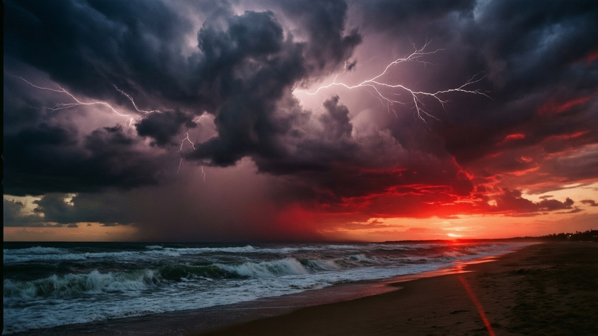 Stormfuld solnedgangsstrand Wallpapers