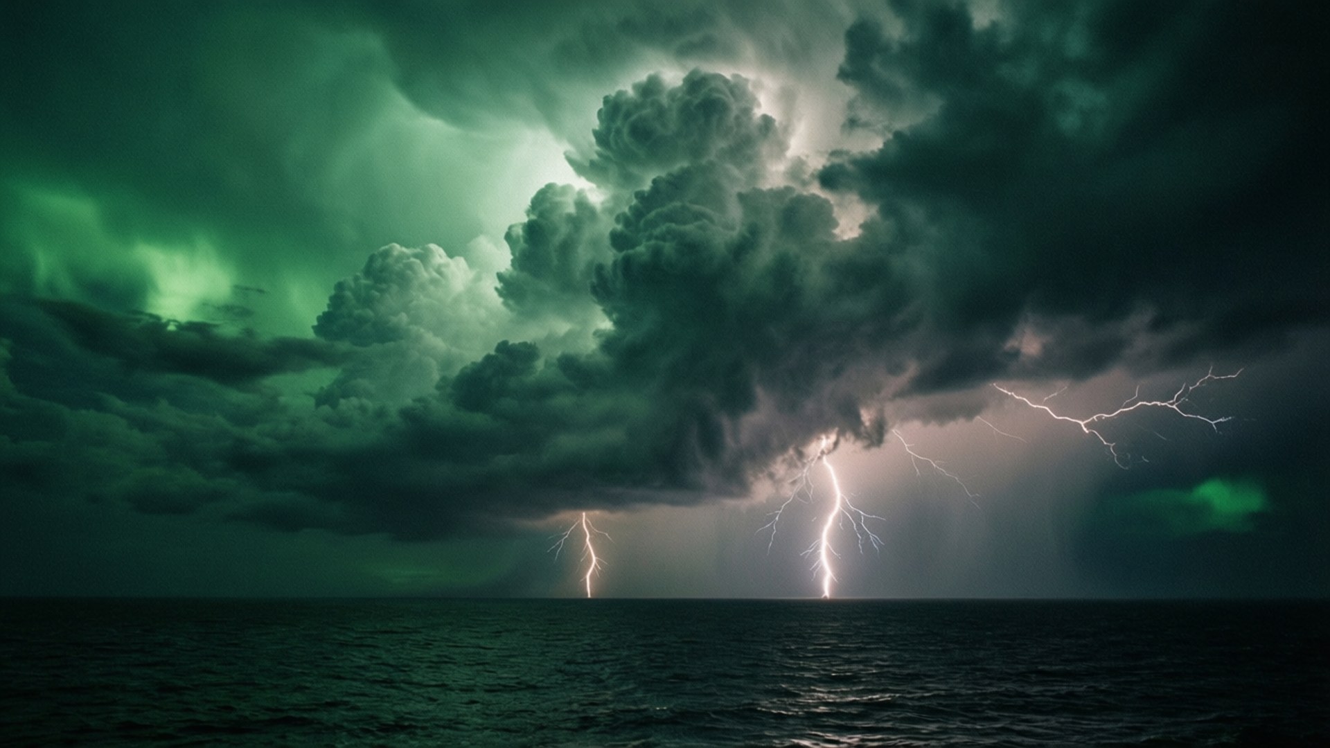 Stormfuldt hav med grønne lyn Wallpapers