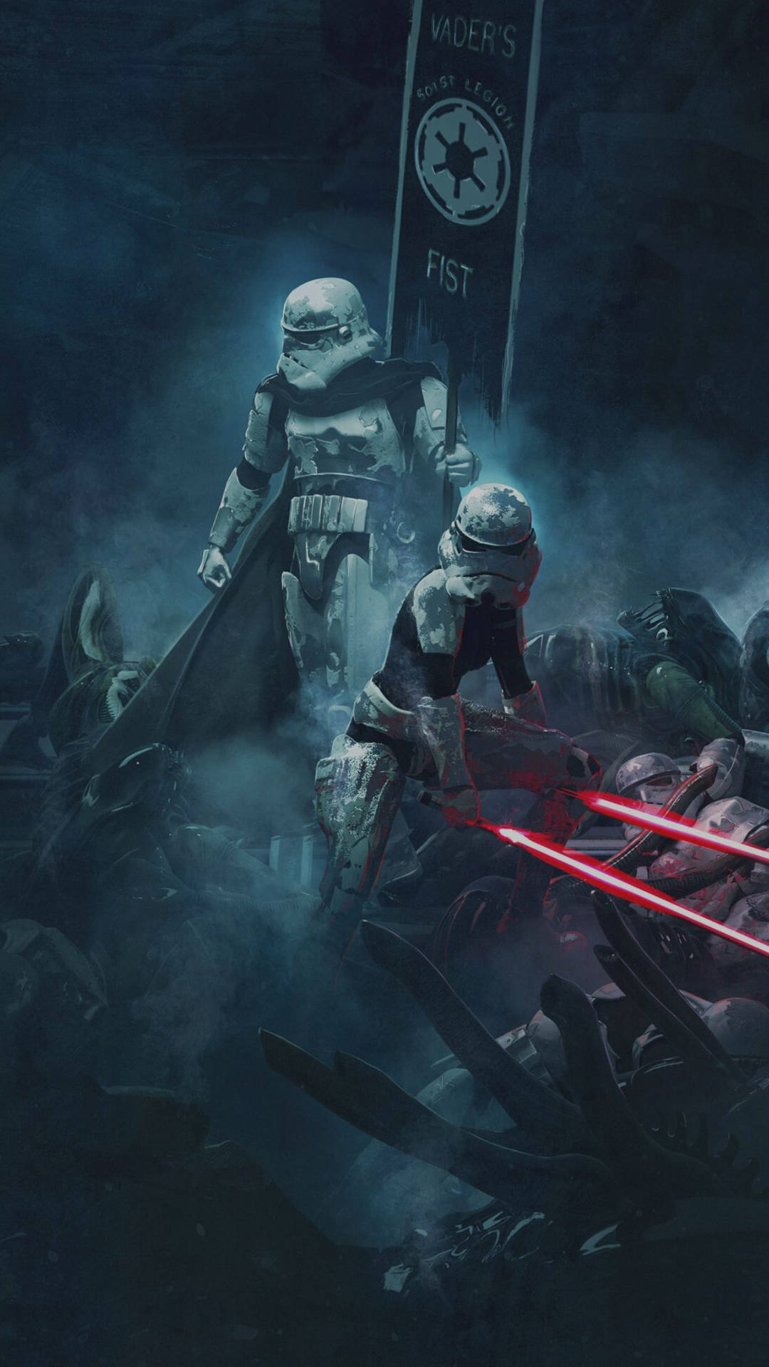 Star Wars-baggrundsbillede af en Stormtrooper i kamp på en slagmark i det ydre rum — Star Wars Wallpapers