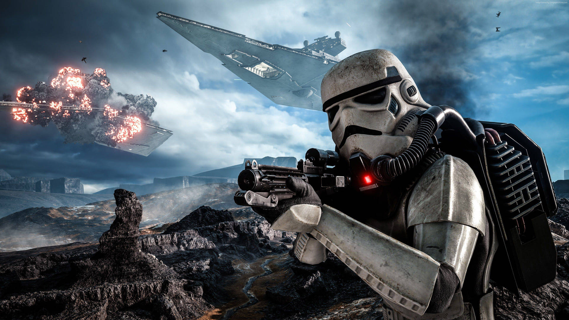 Star Wars-baggrundsbillede af Stormtrooper i kamp på en moderne byplanet — Star Wars Wallpapers