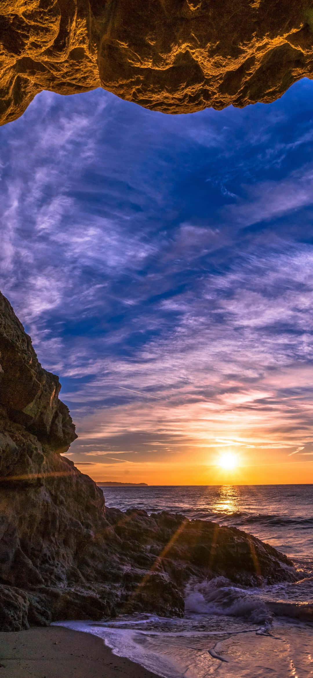 Strandhule med solnedgang Android Malibu baggrund Wallpapers