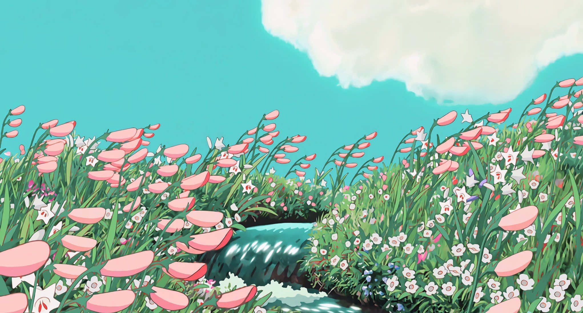 Studio Ghibli Æstetisk Skrivebord Howl's Moving Castle Flod Wallpapers