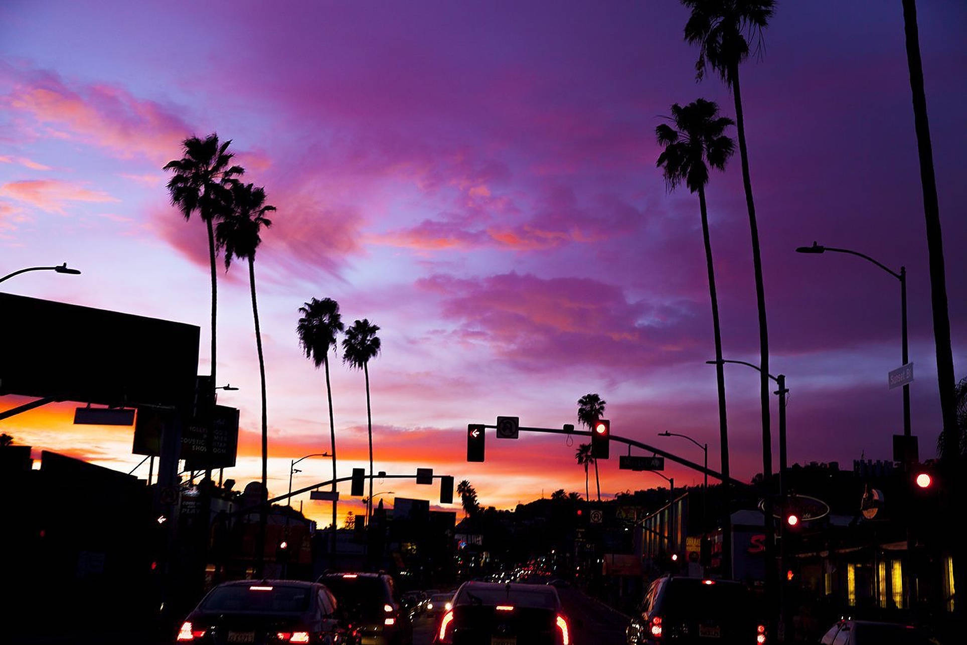 Sunset Boulevard med lilla himmel Wallpapers
