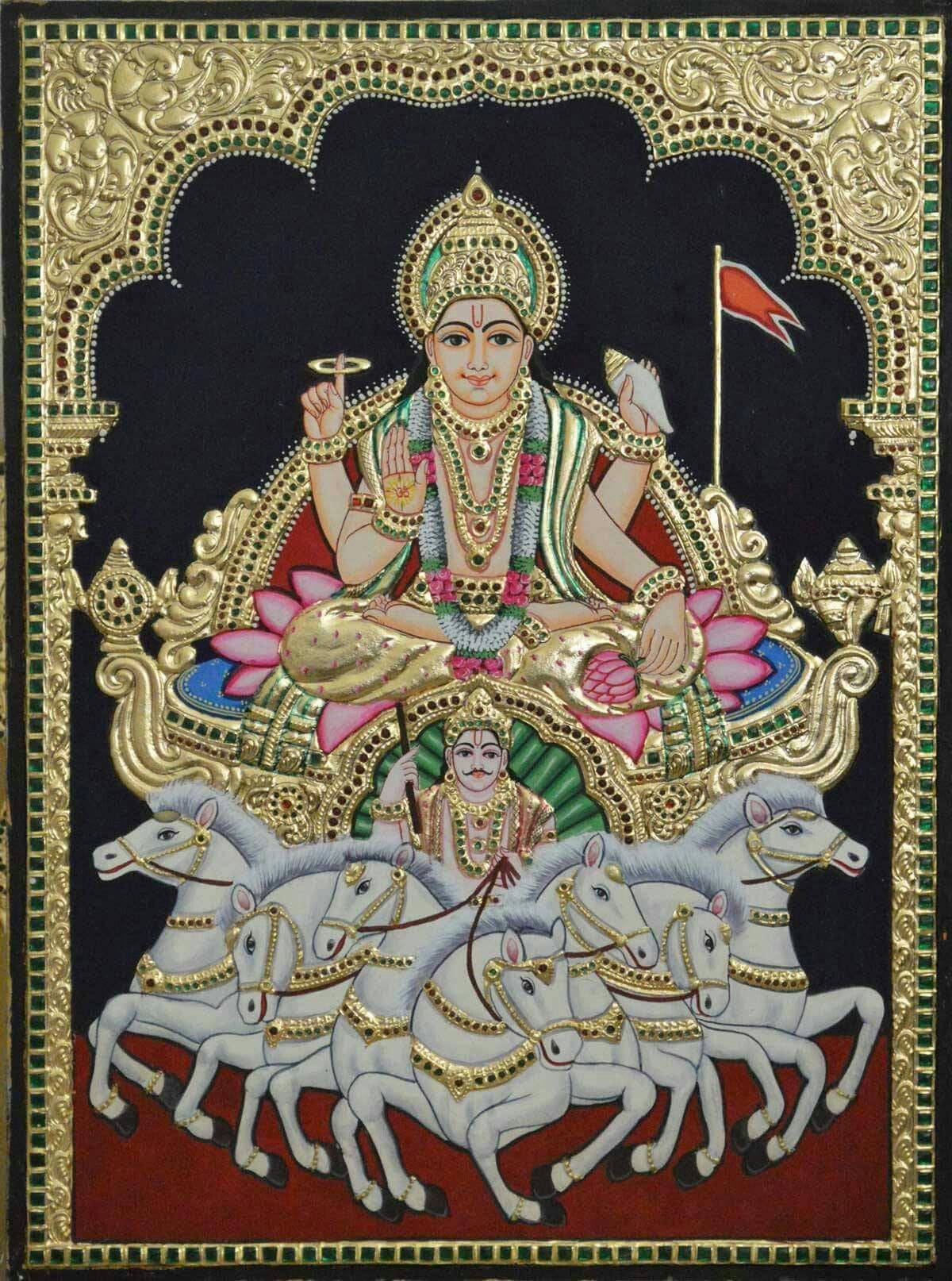 Surya Bhagwan med detaljeret ramme Wallpapers