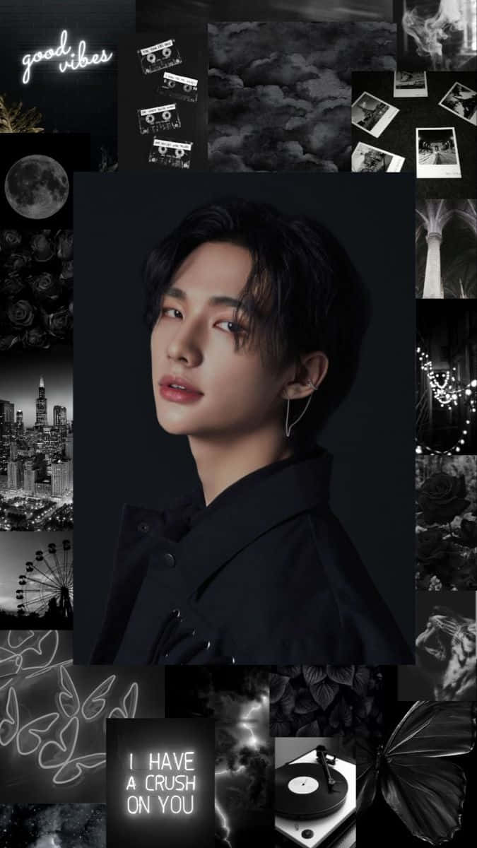 Sydkoreansk kendis Hyunjin sort og hvid æstetik Wallpapers