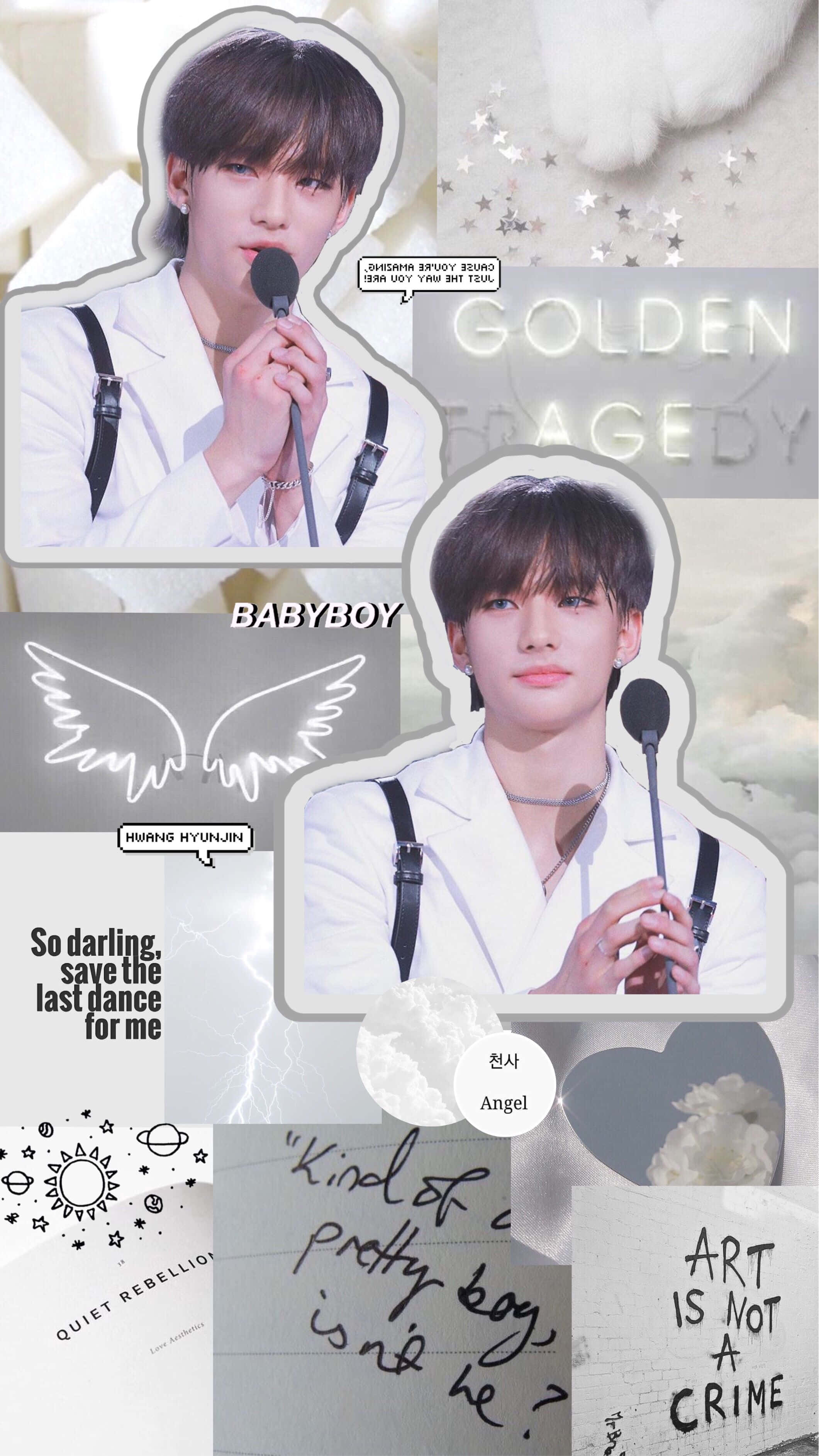 Sydkoreansk Rapper Hyunjin Kunstnerisk Collage Wallpapers