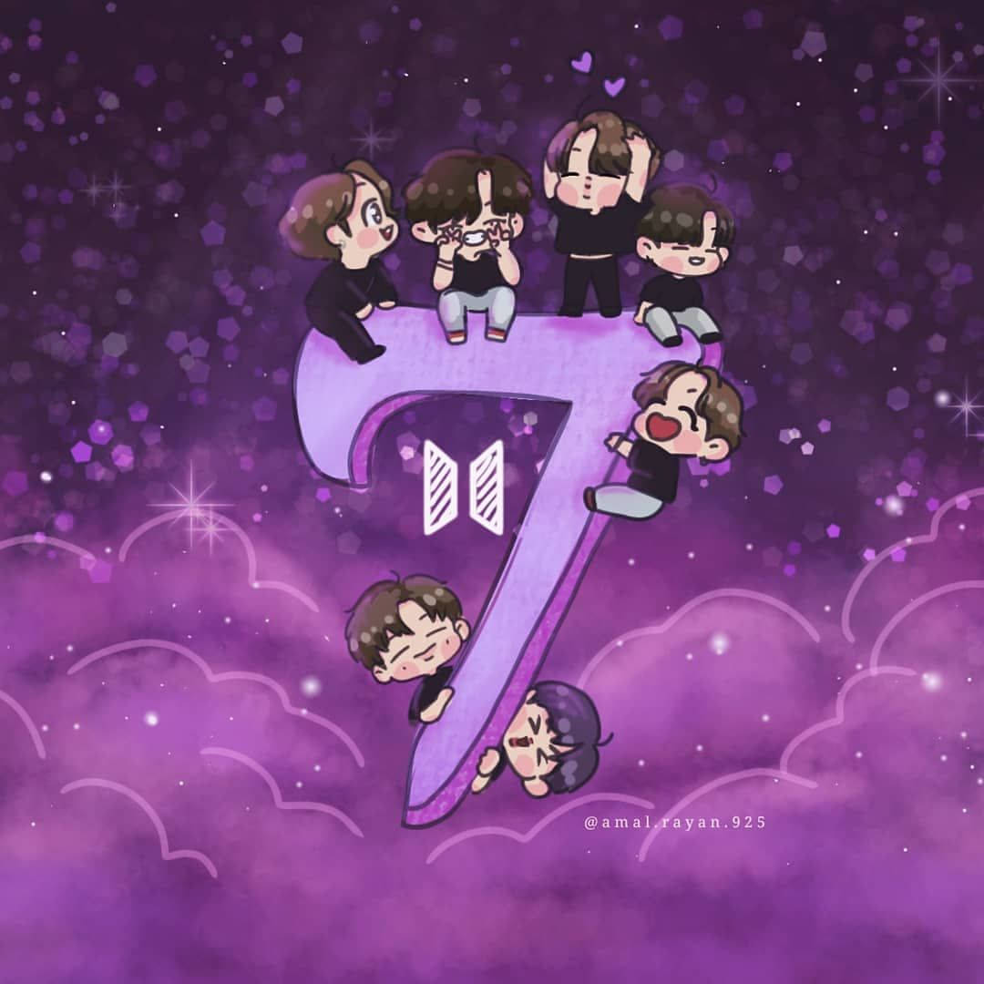 Syv små BTS Tiny Tan i pastel lilla Wallpapers
