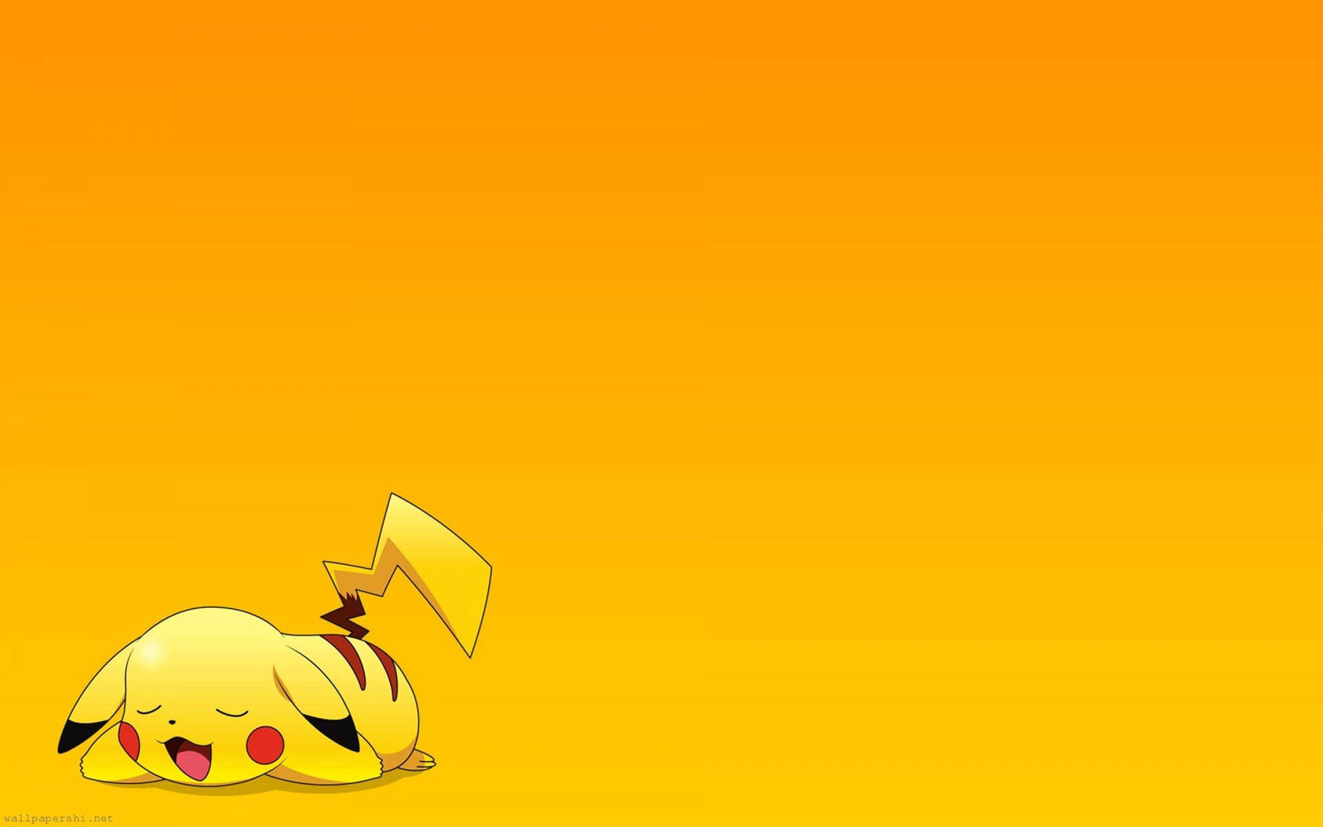 Baggrundsbillede af Pikachu, der hviler i hjørnet af en gul baggrund. — Pikachu Wallpapers