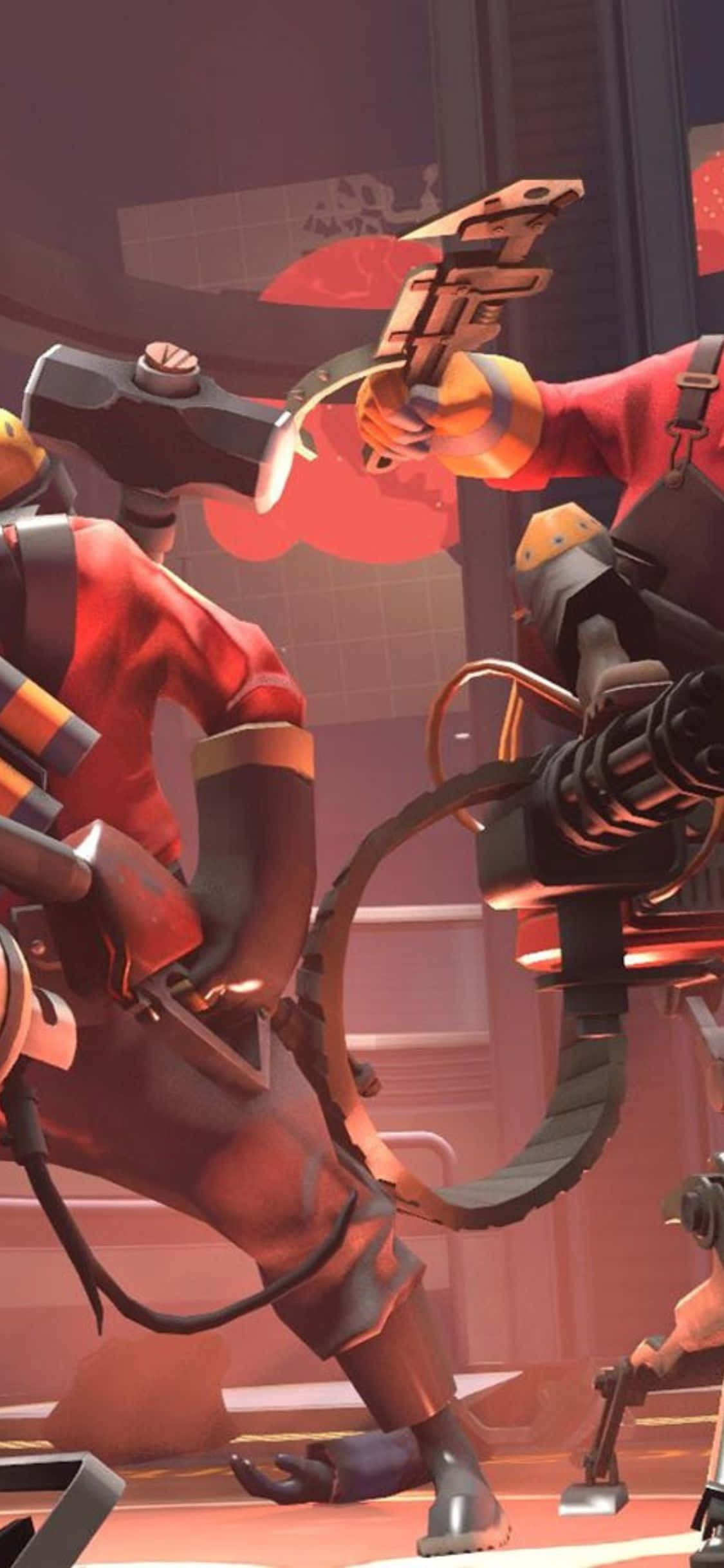 Tag kampklædt på med Apple og Valves Team Fortress 2 på iPhone Xs Wallpapers