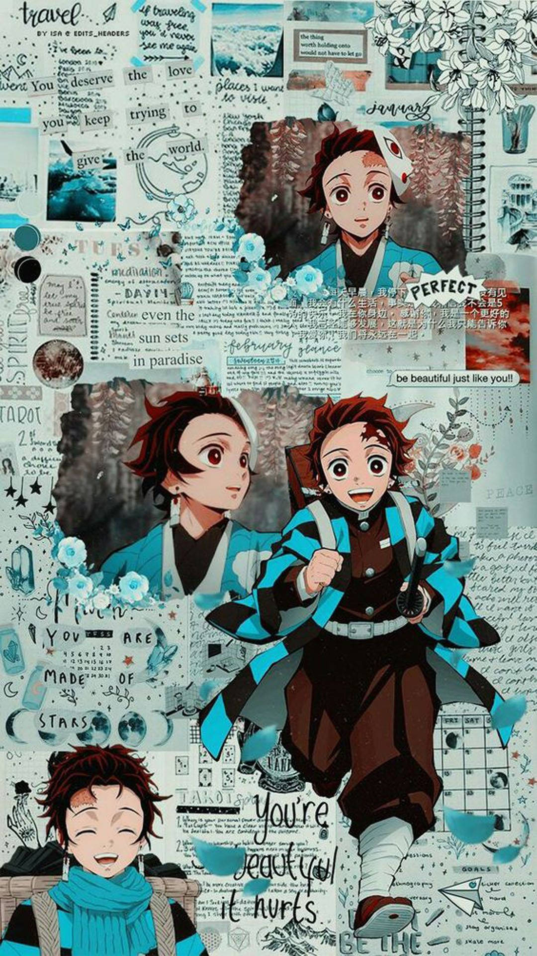 Tanjiro Æstetisk Collage Demon Slayer iPhone Wallpapers