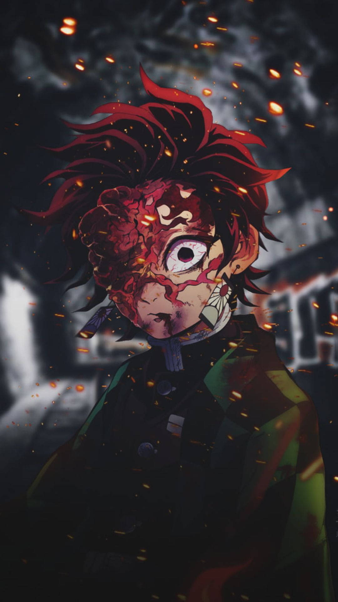 Tanjiro blodig dæmon-dræber PFP Wallpapers