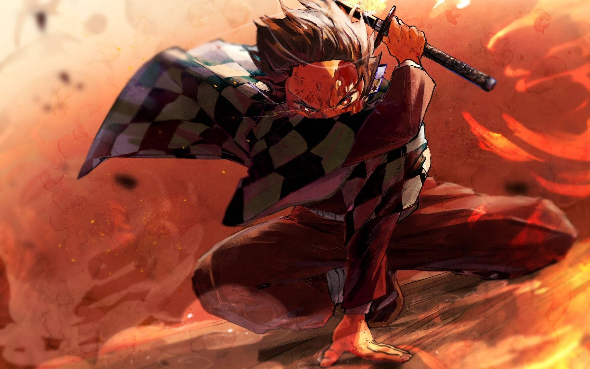Tanjiro dæmonjæger brændende af raseri Wallpapers
