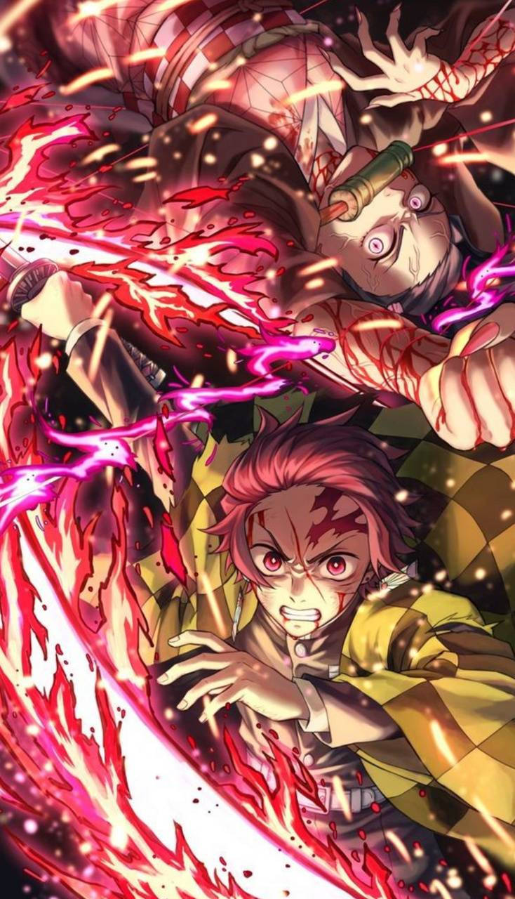 Tanjiro fra Demon Slayer med Raserende Sol Wallpapers