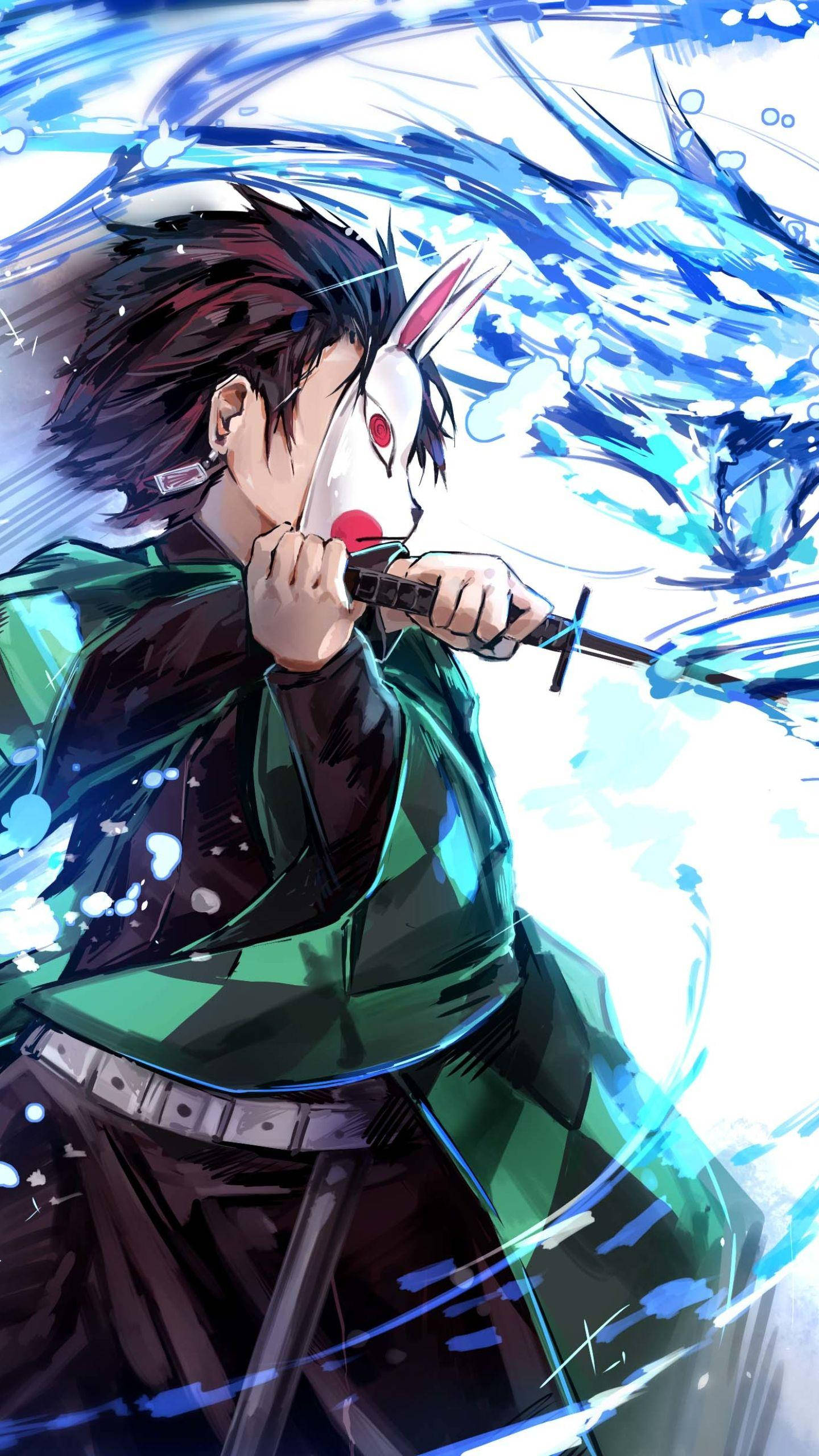 Tanjiro fra Demon Slayer med hvirvlende vand Wallpapers
