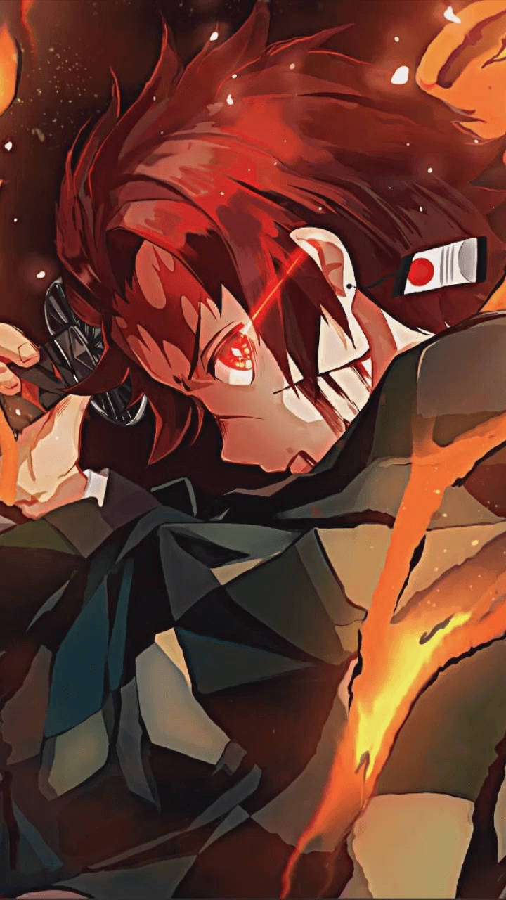 Tanjiro Kamado nærbillede med røde øjne Wallpapers