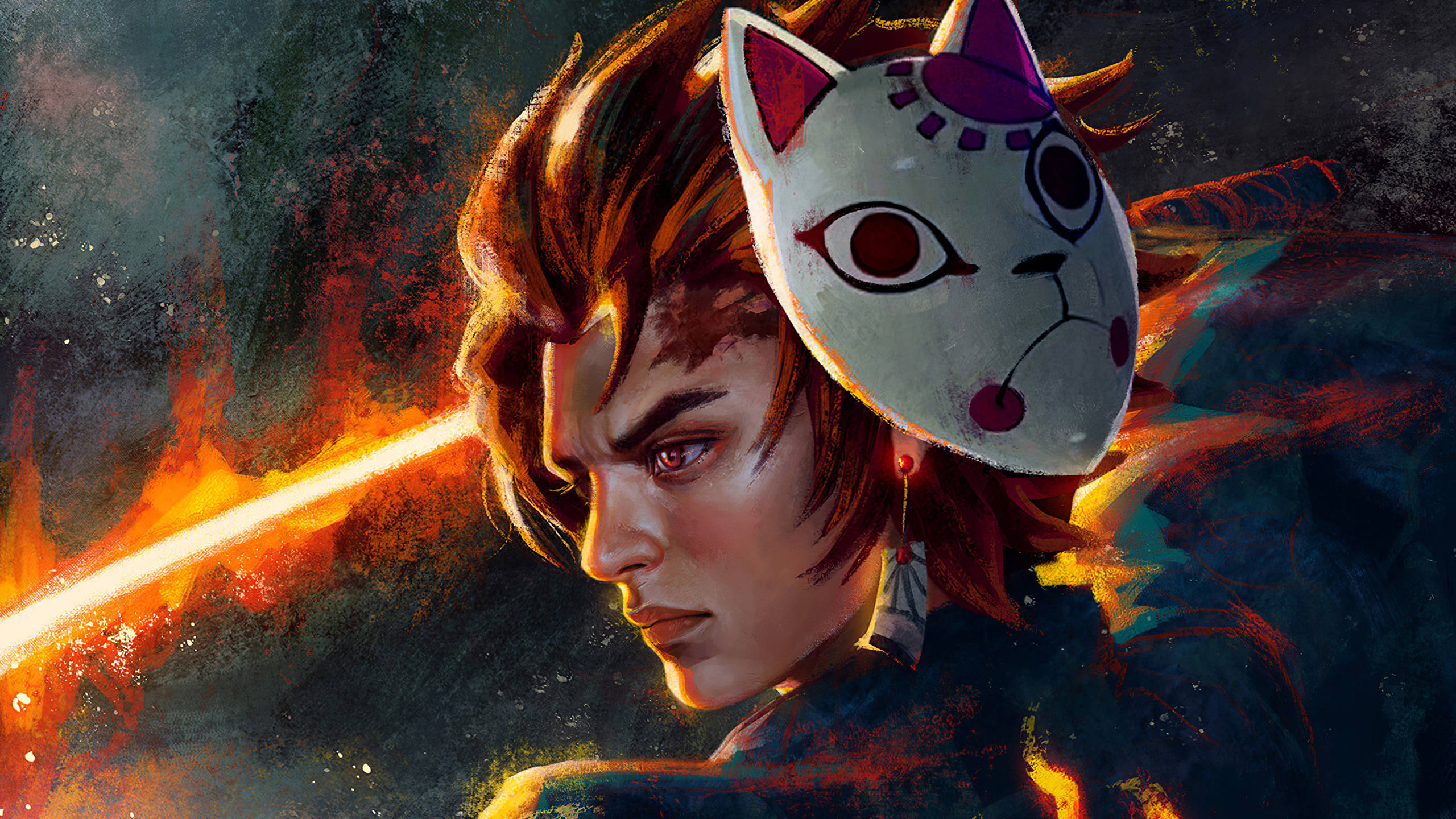 Tanjiro med Demon Slayer-maske malerkunst Wallpapers