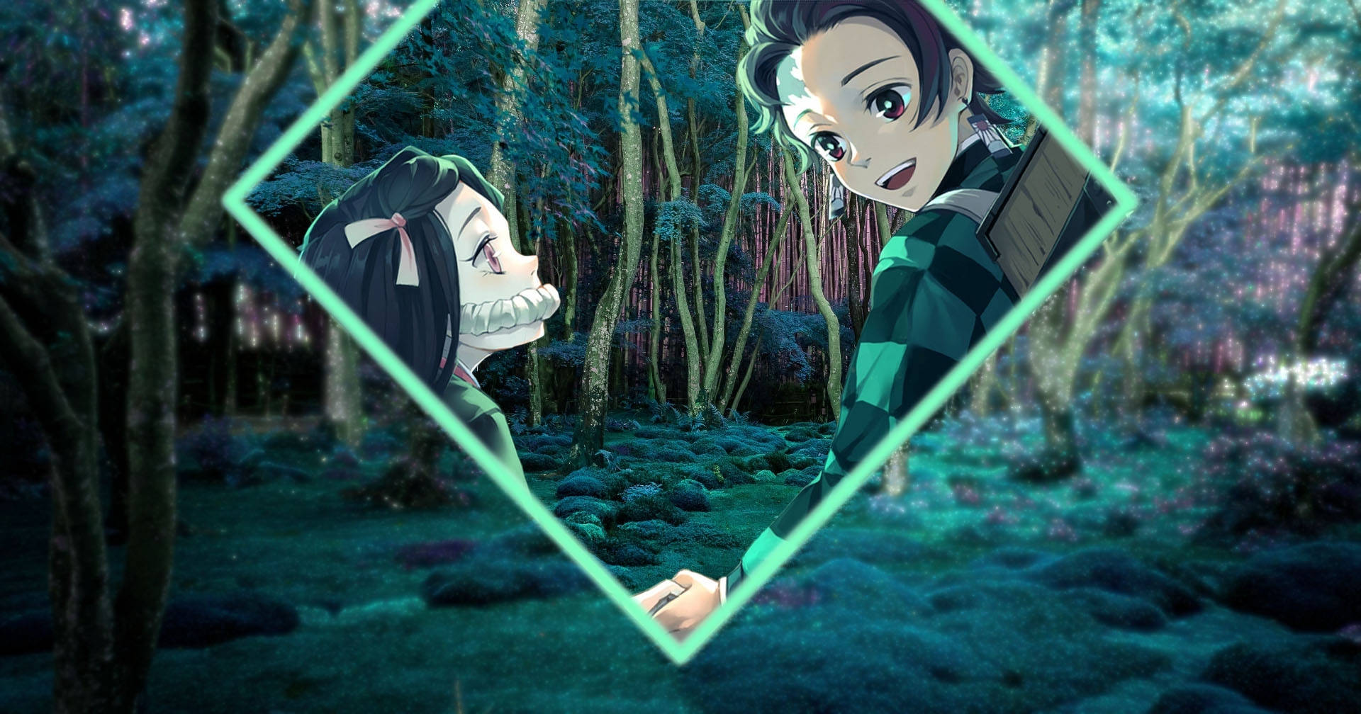 Tanjiro og Nezuko i diamantformet skov Wallpapers
