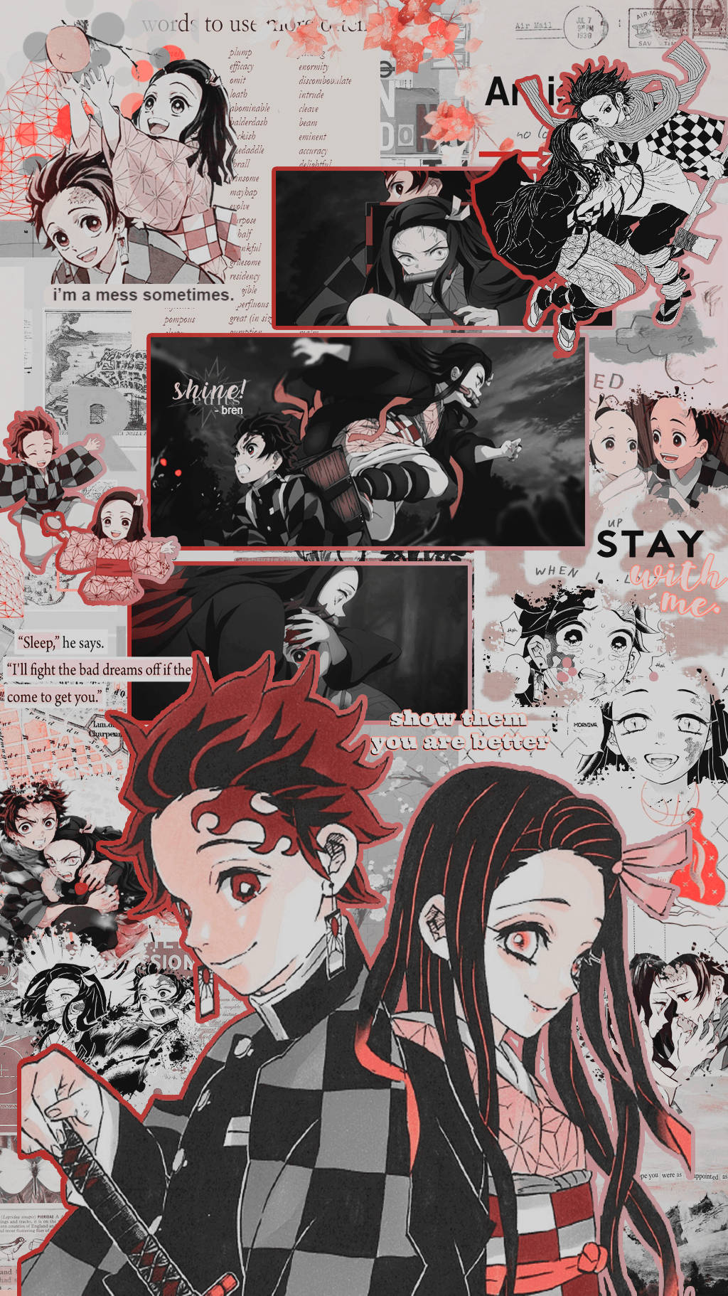 Tanjiro og Nezuko æstetisk collage Wallpapers