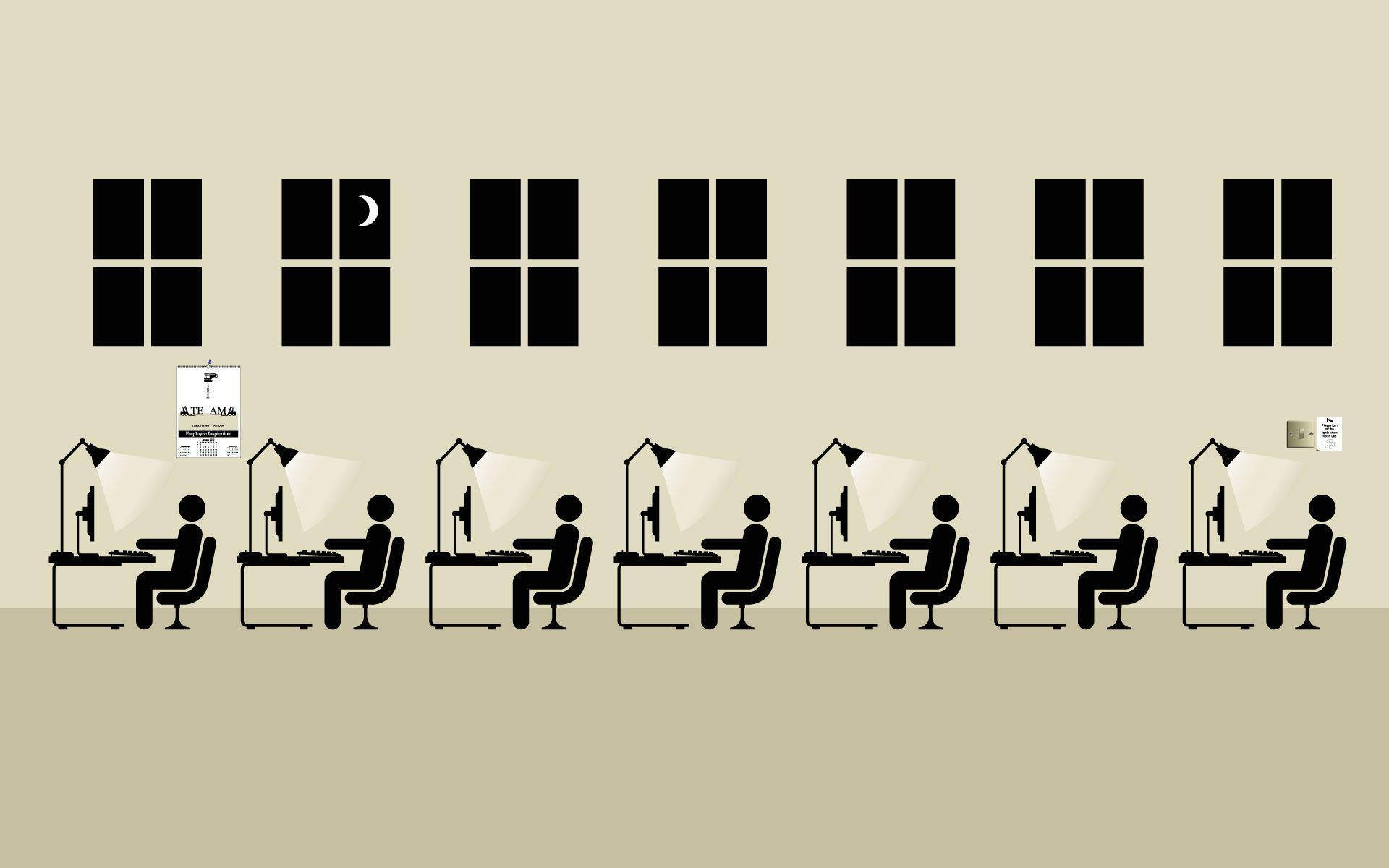 Teamwork tegneserie stregfigurer der arbejder på kontor Wallpapers