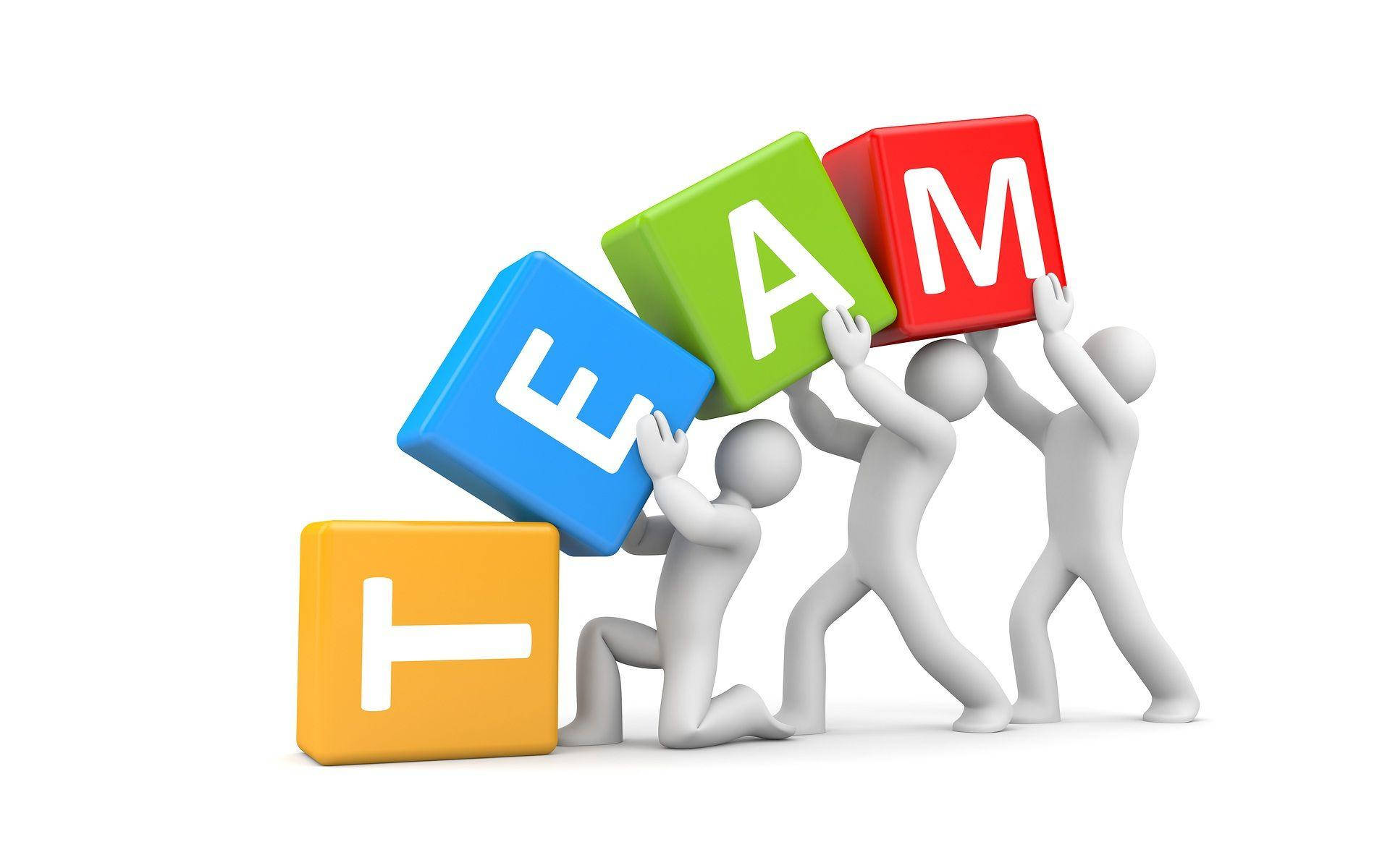 Teamwork vektorkunst – personer, der holder team-blokke Wallpapers