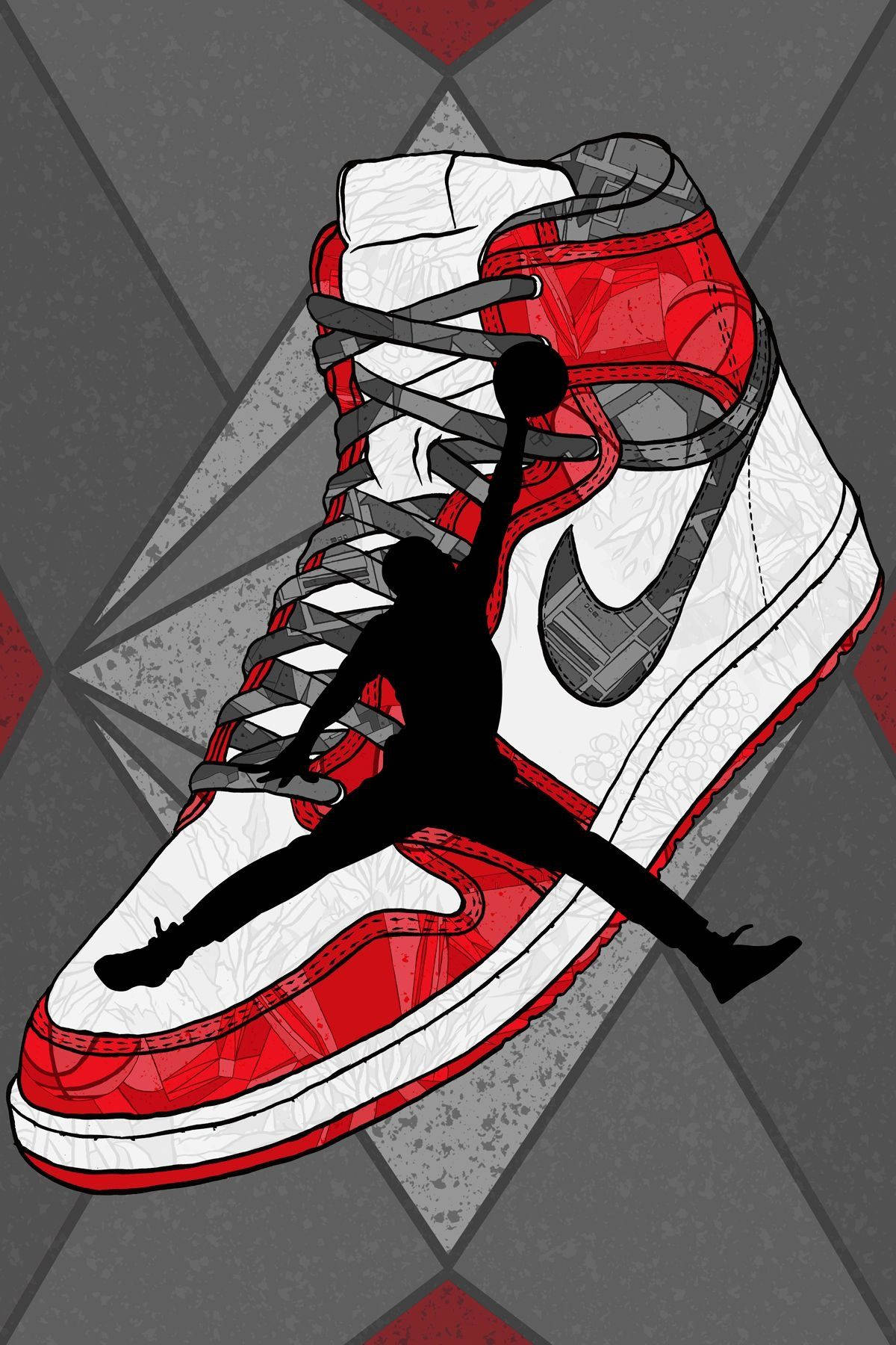 Tegneserie Air Jordan Sko Chicago Rød Grå Baggrund Wallpapers