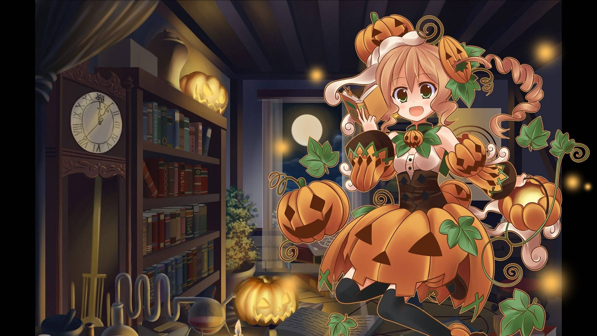 Tegneserie Halloween iført en græskarkjole Wallpapers