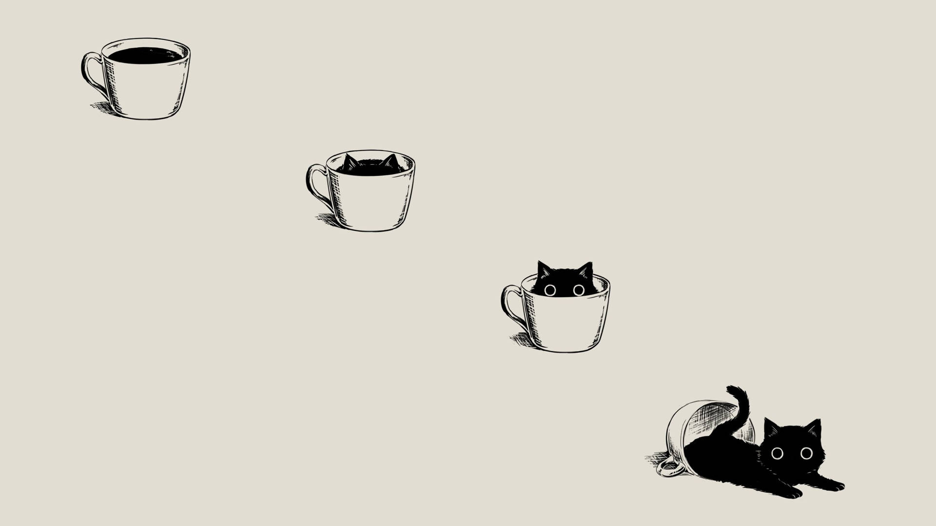 Tegneseriekat, der grubler over livet på en kaffekop Wallpapers