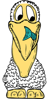 Tegneseriepelikan med fisk Wallpapers