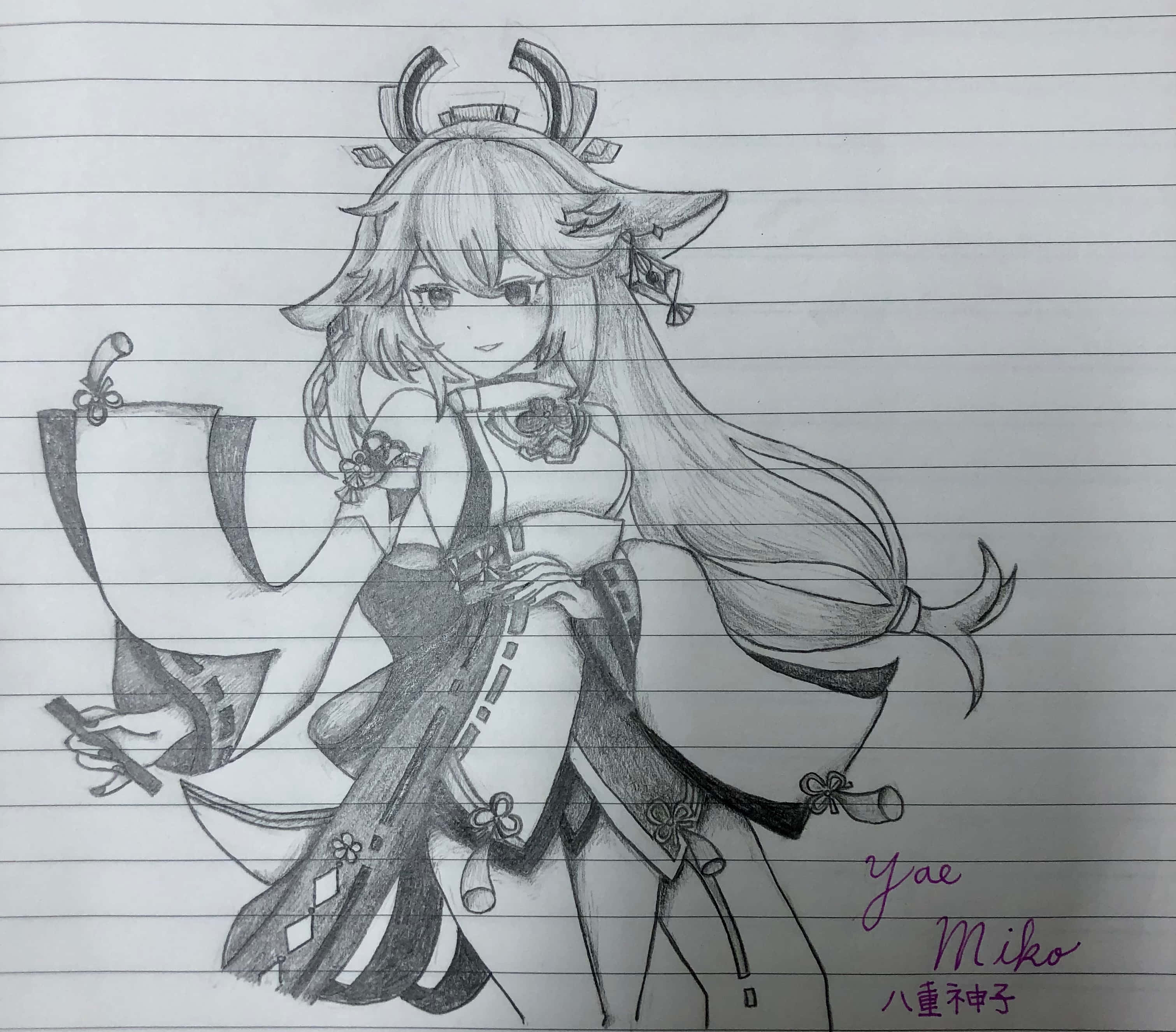 Tegning af Yae Miko Profilbillede Wallpapers