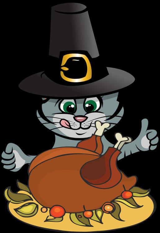 Thanksgiving kat med kalkun og pilgrimhat Wallpapers