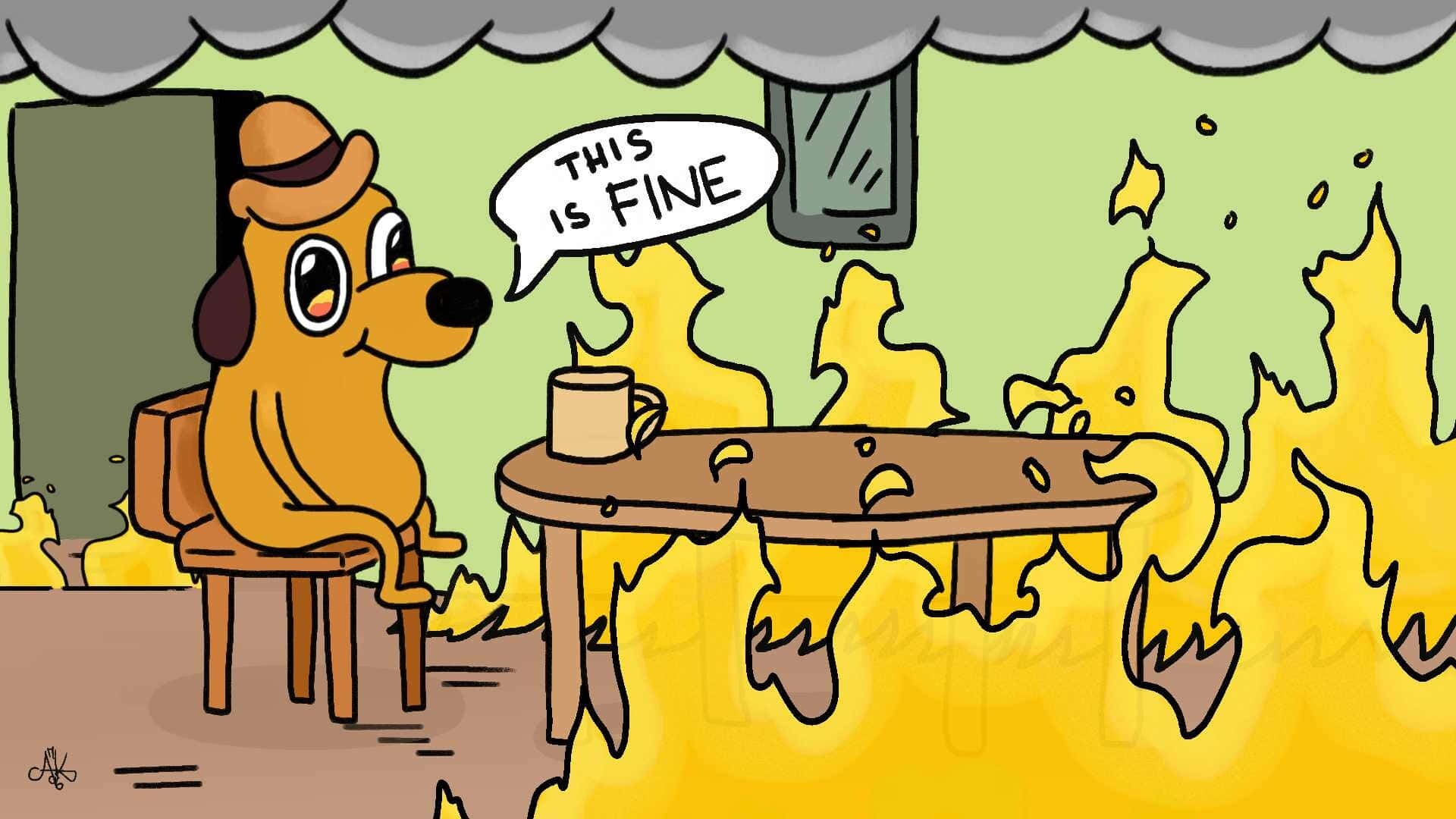 This Is Fine Meme Med Brændende Køkken Wallpapers