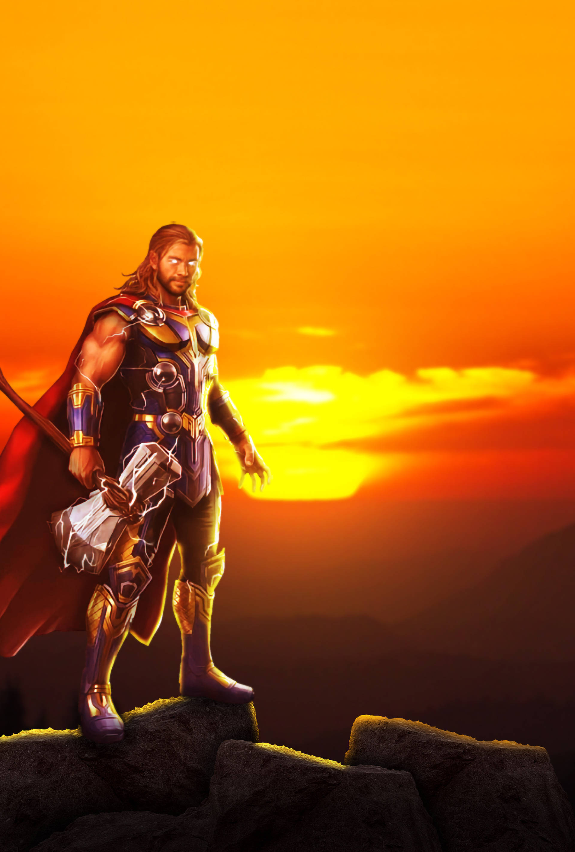 Thor Love And Thunder solnedgangskunst Wallpapers