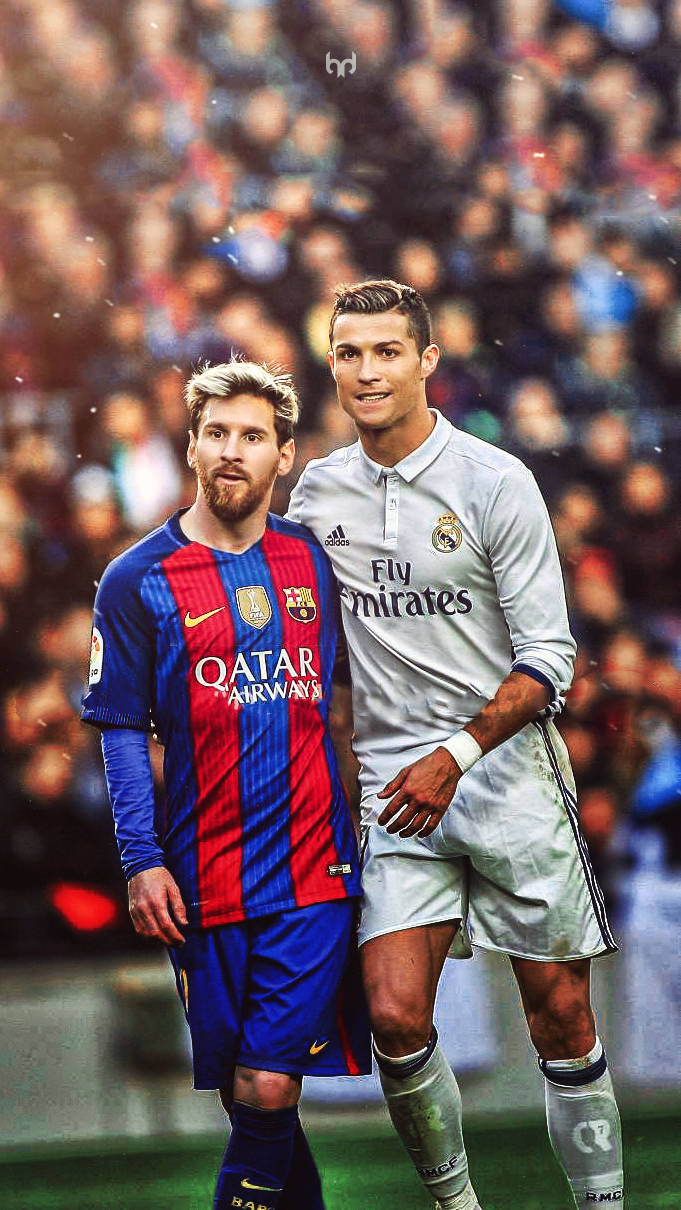 To af de største fodboldspillere nogensinde: Messi og Ronaldo Wallpapers