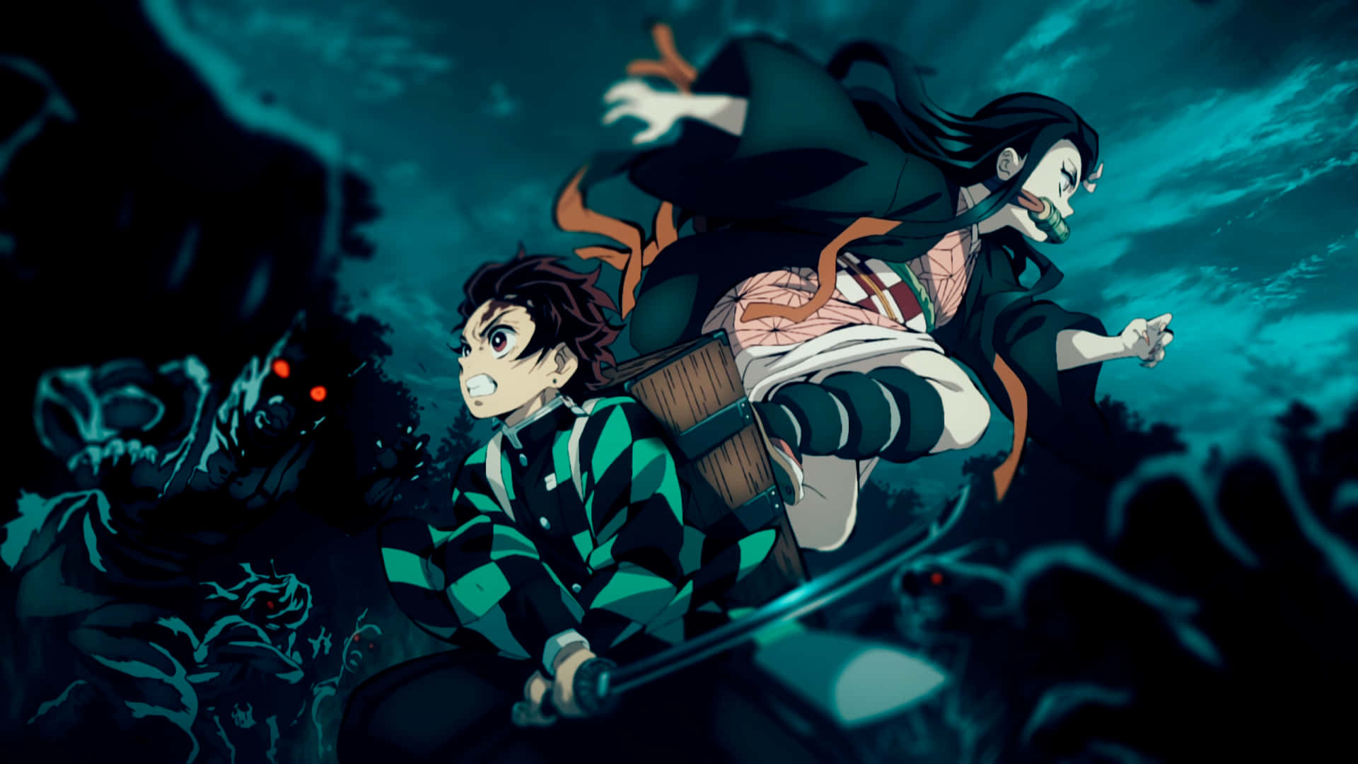 to anime-karakterer flyver i mørket Wallpapers